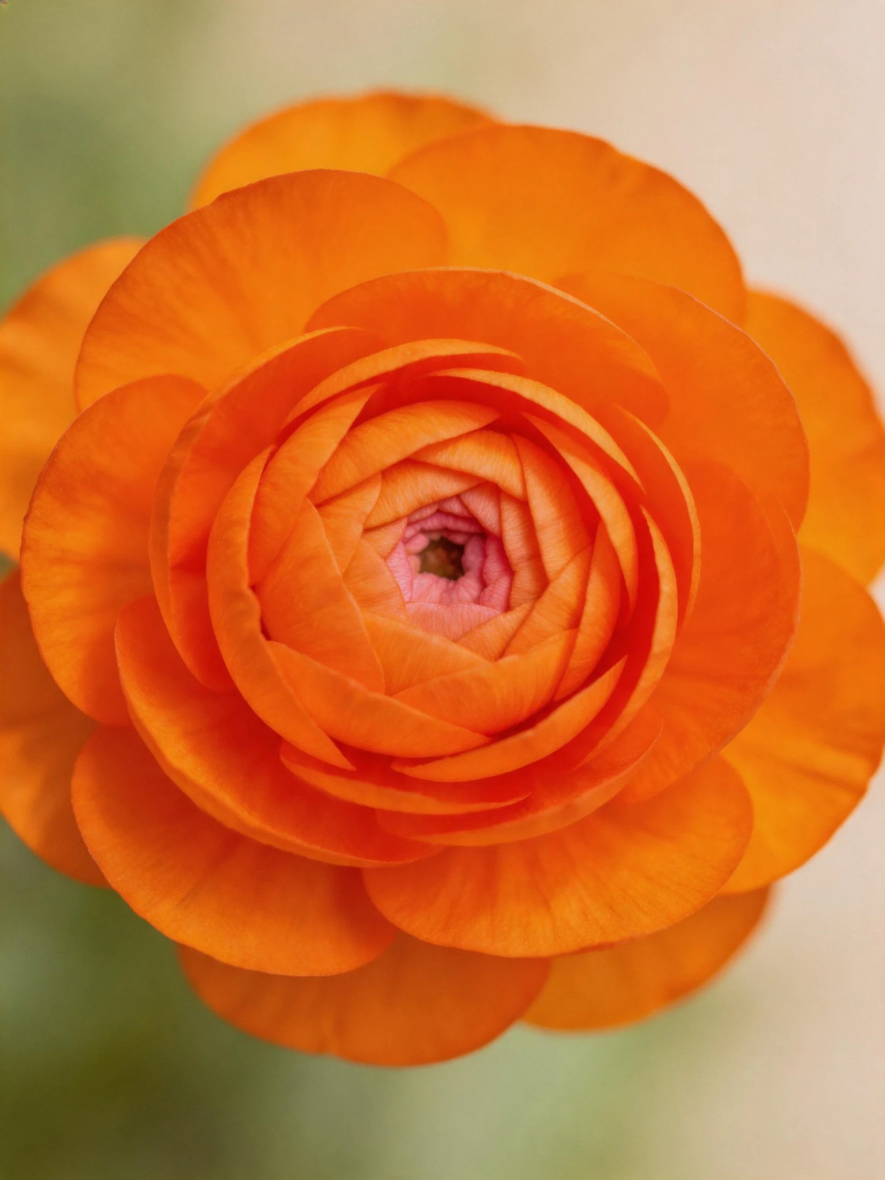Vibrant orange ranunculus flower with layered petals