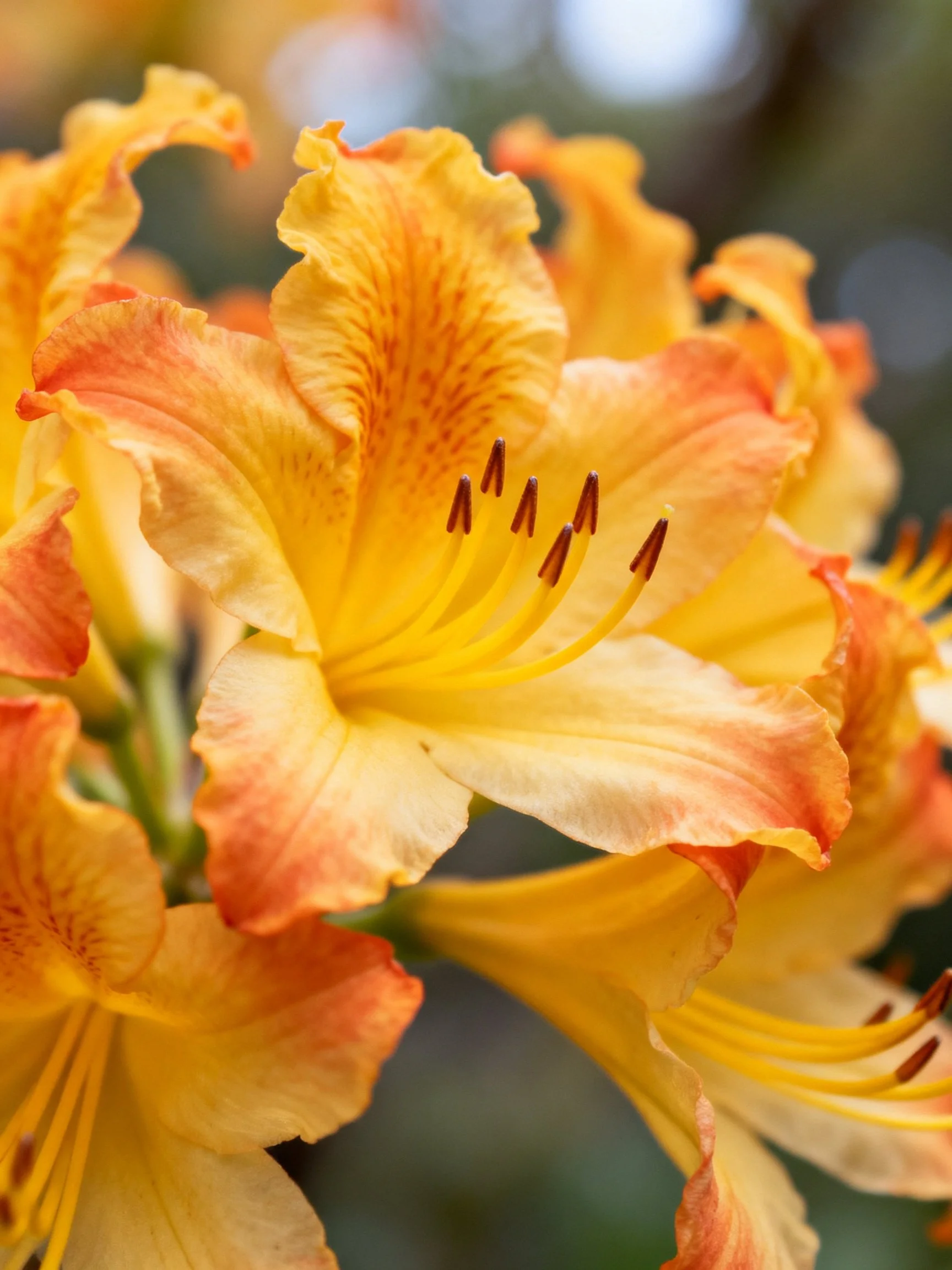 Vibrant orange-yellow daylily blooms with ruffled petals