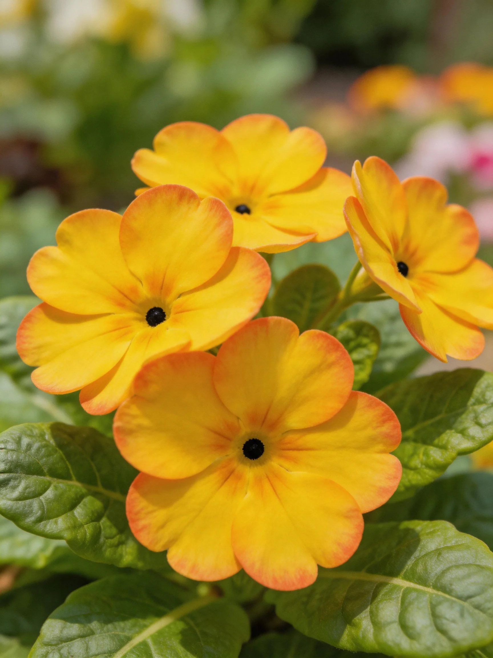 Vibrant orange-yellow flowers clustered among lush green foliage