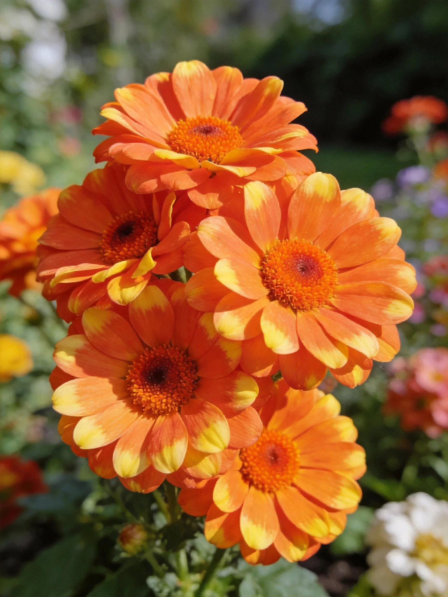 Vibrant orange-yellow flowers clustered in a sunny garden