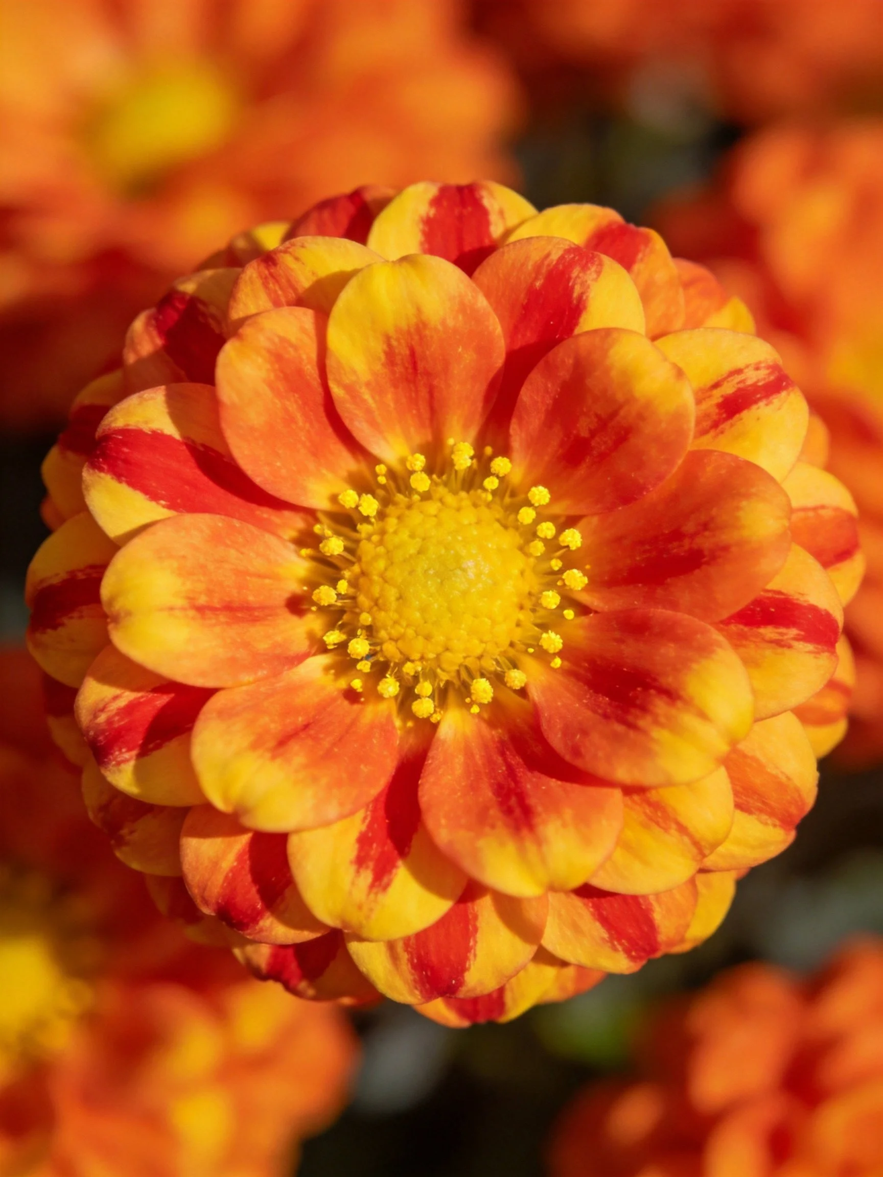 Vibrant orange-yellow striped flower with yellow center