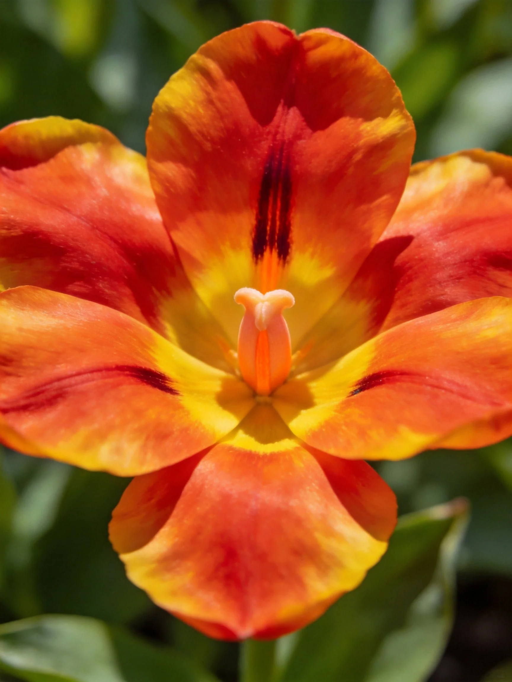 Vibrant orange-yellow tulip with red streaks