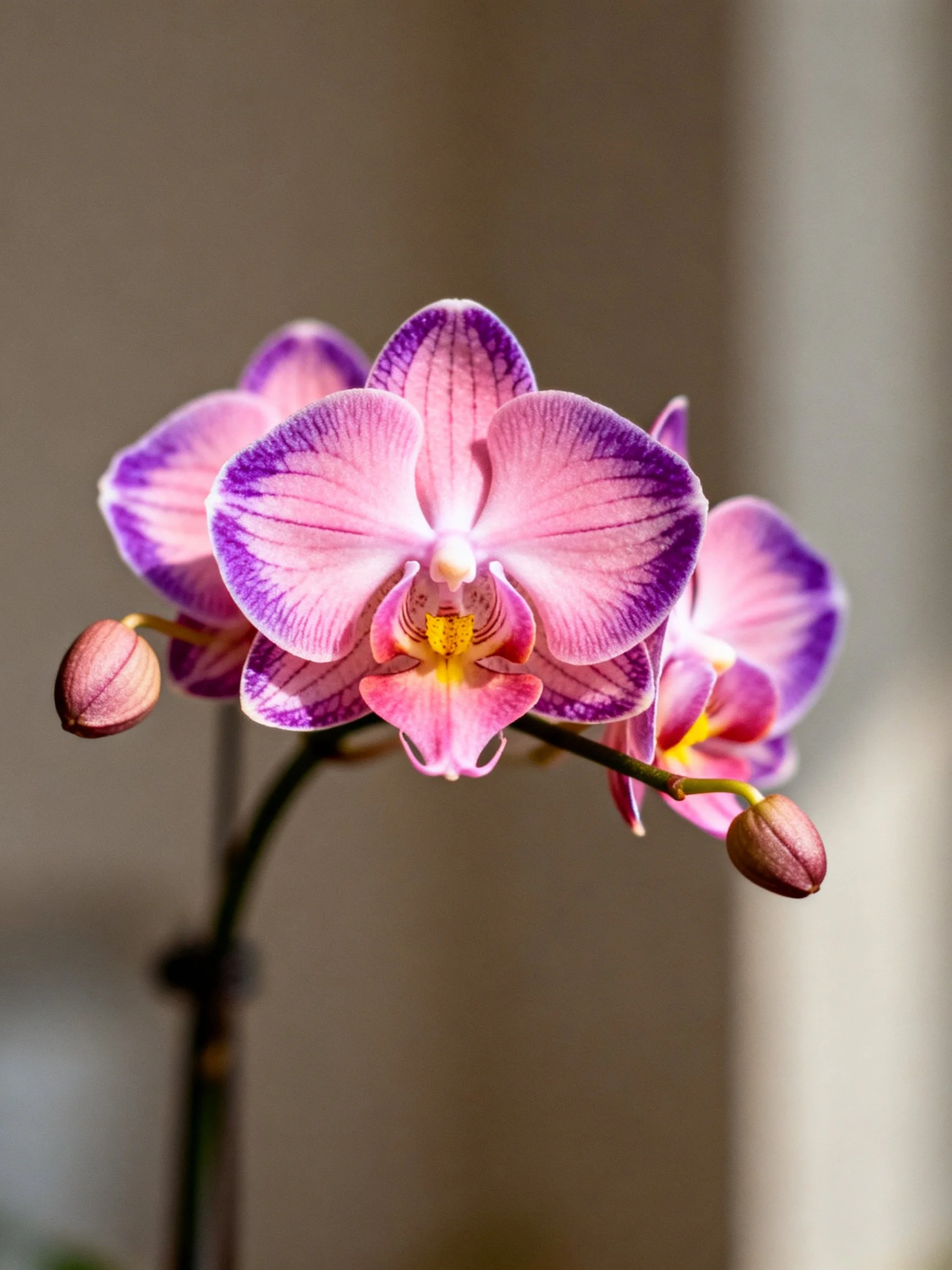 Vibrant pink and purple orchid blooms