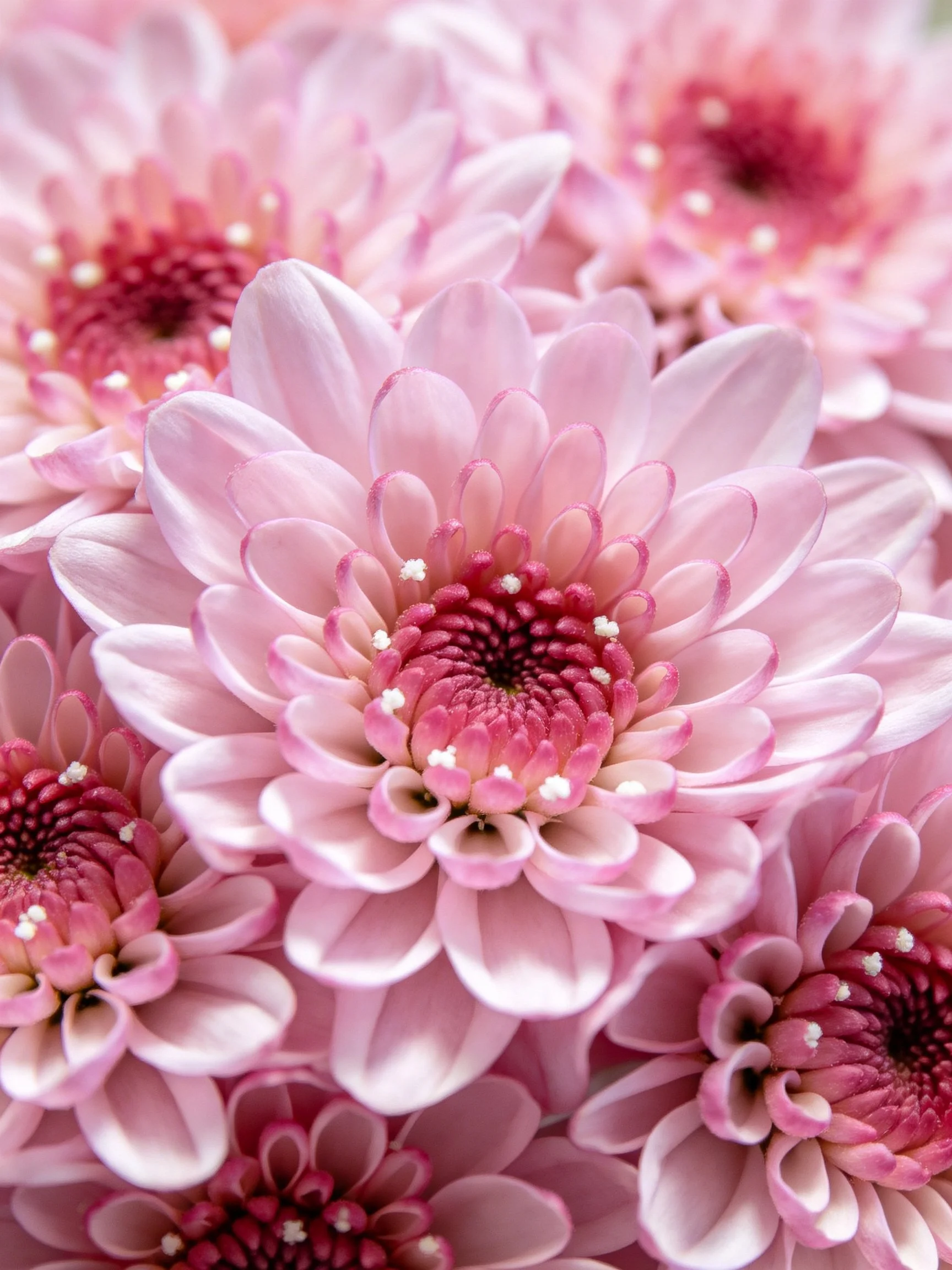 Vibrant pink chrysanthemums clustered densely together
