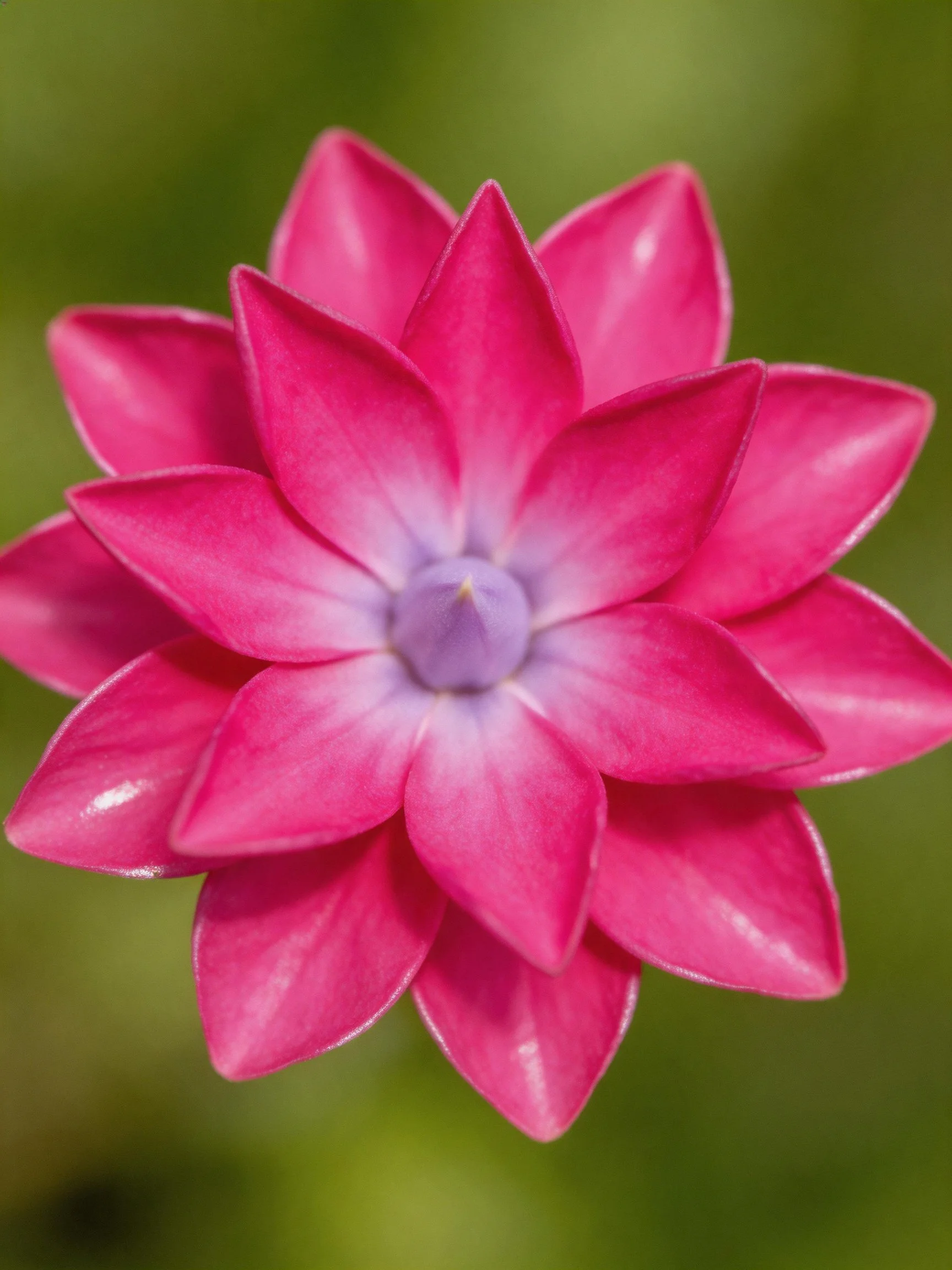 Vibrant pink flower with layered petals and purple center