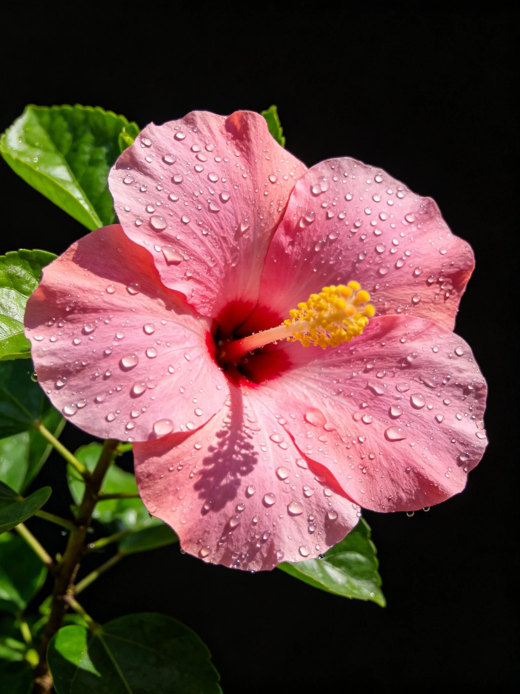 Vibrant pink hibiscus flower with water droplets