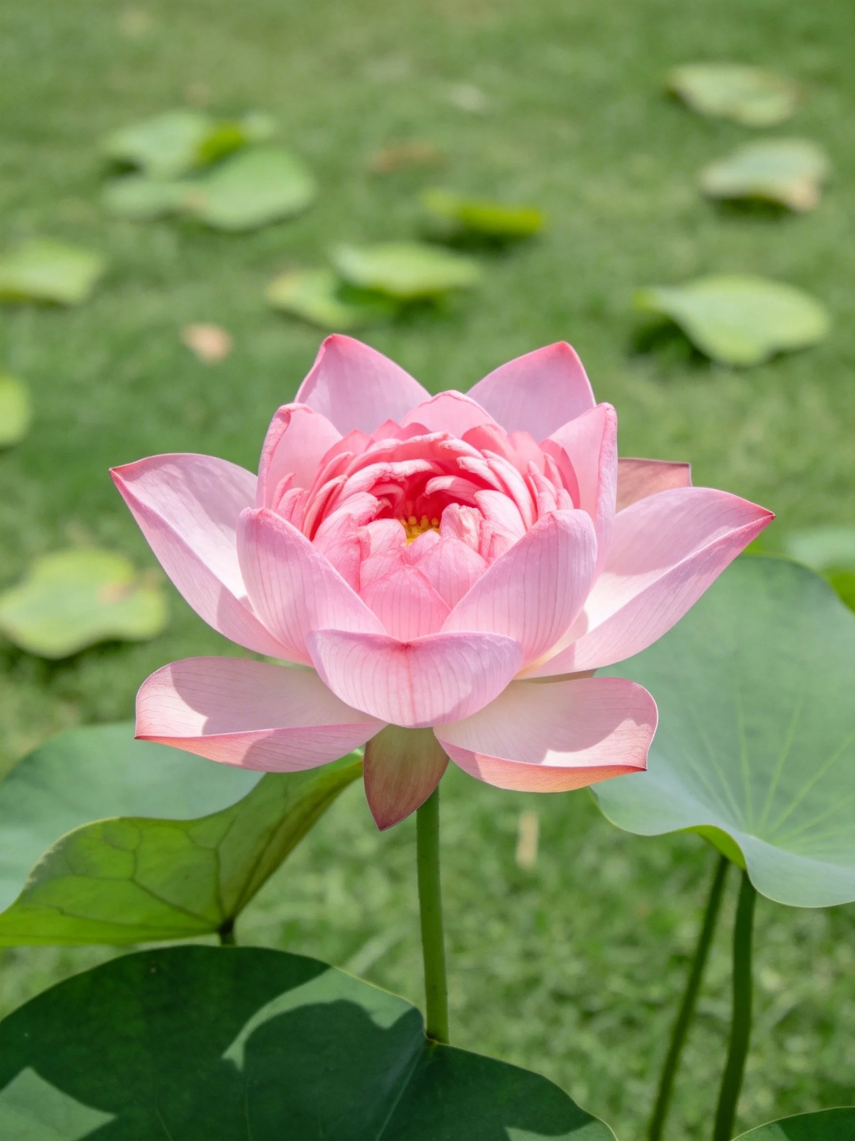 Vibrant pink lotus blooms amid green lily pads