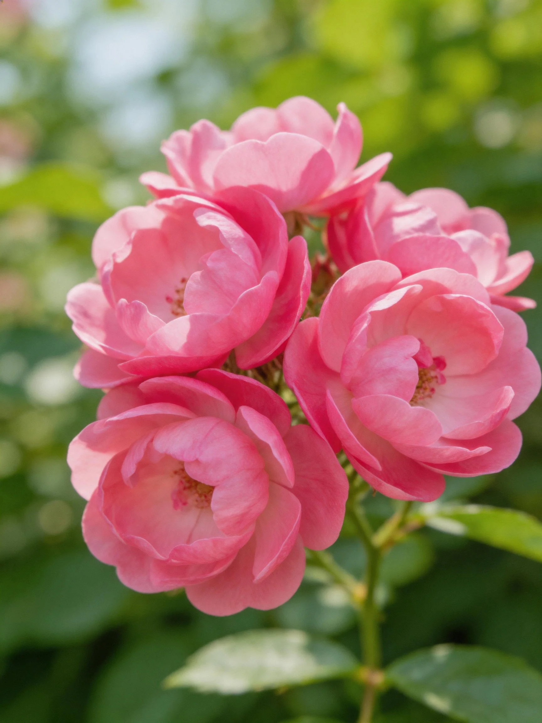 Vibrant pink rose cluster with lush green foliage