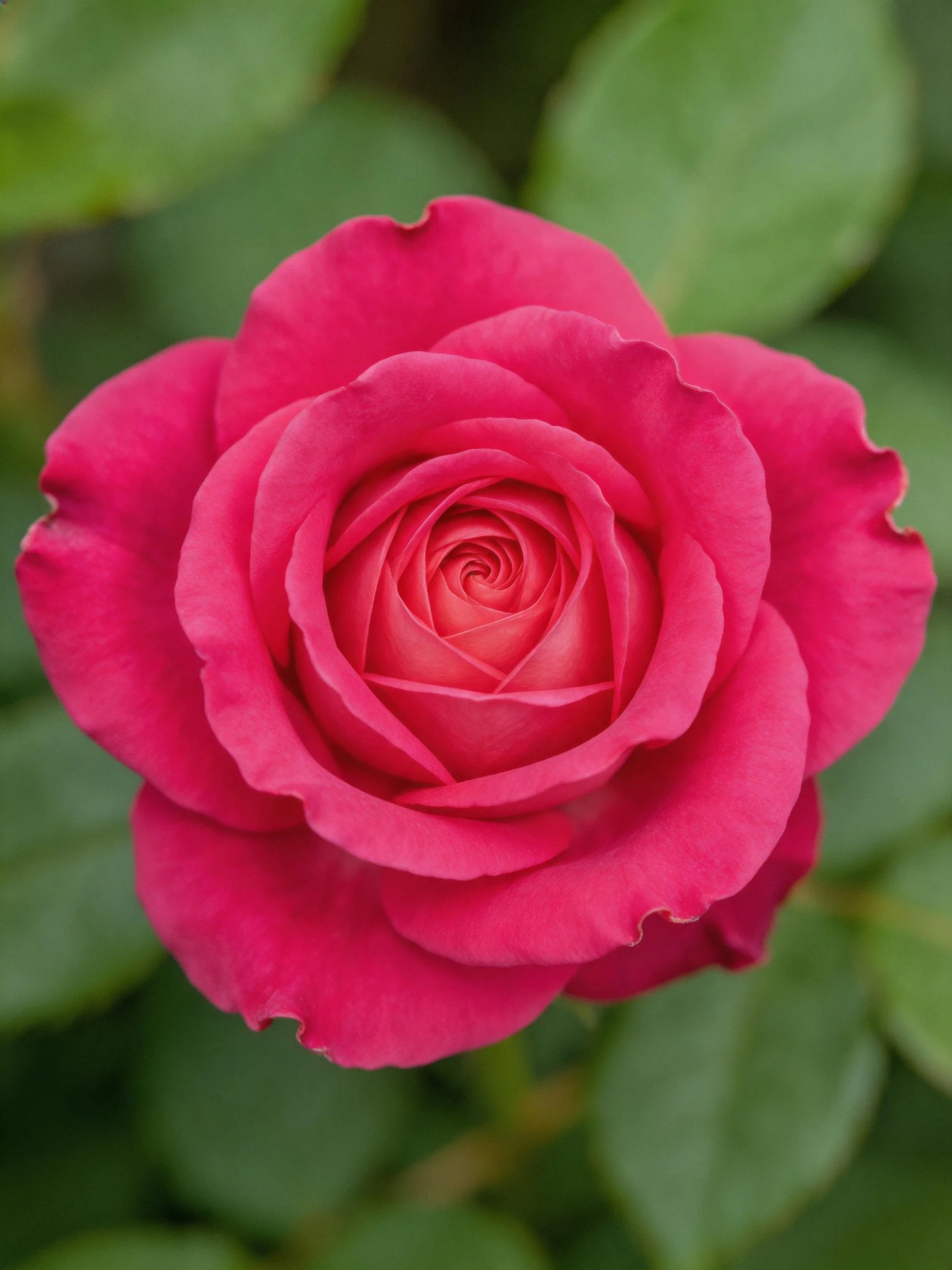 Vibrant pink rose in full bloom with green foliage