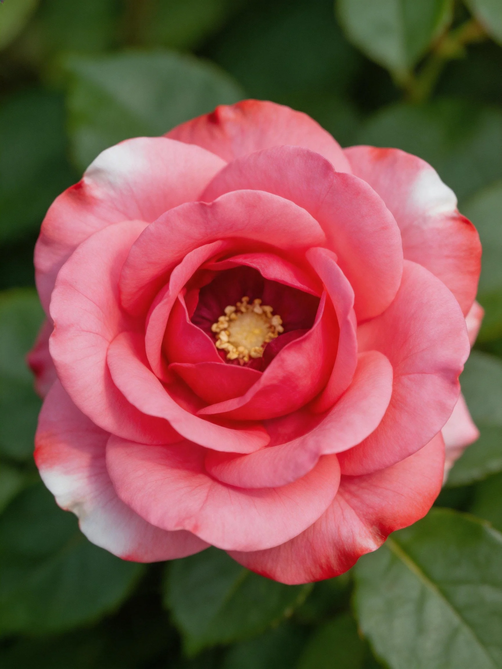 Vibrant pink rose with layered petals and green foliage