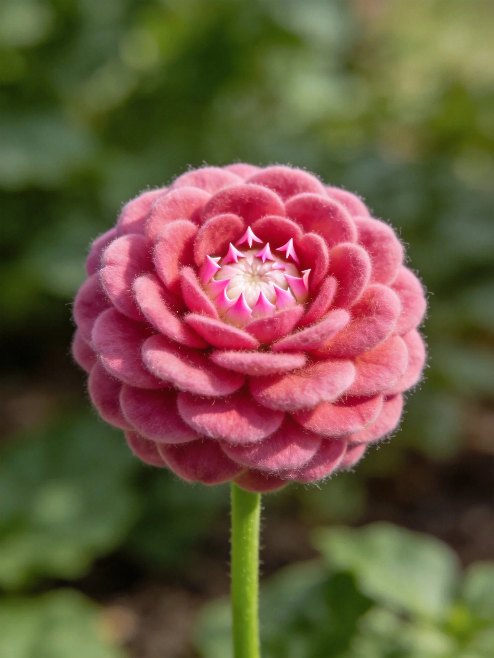 Vibrant pink spherical flower with layered petals
