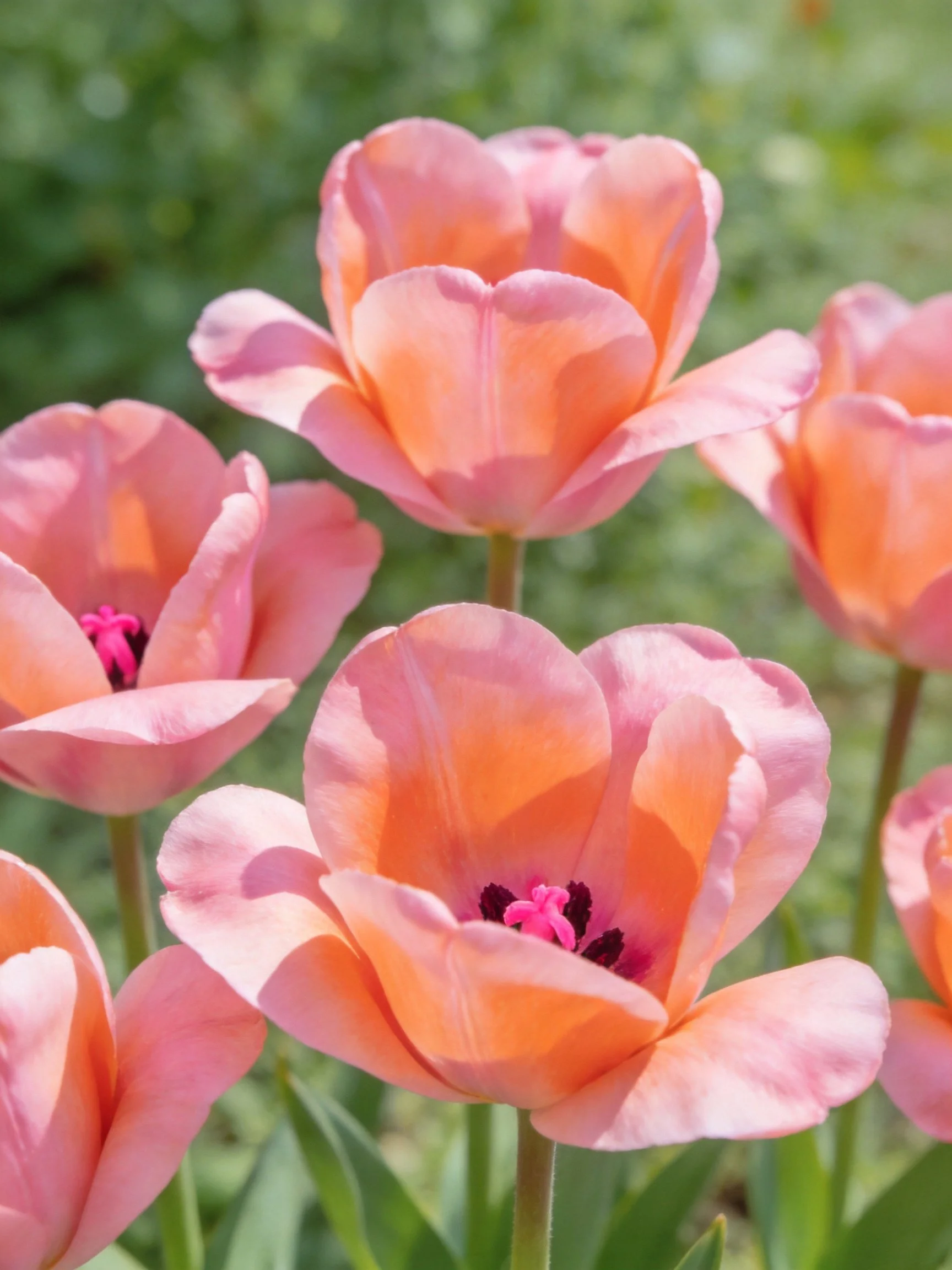 Vibrant pink tulips blooming in sunlit garden