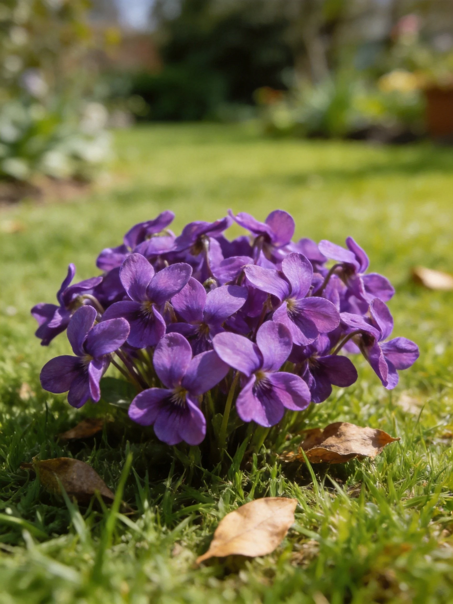 Vibrant purple flower cluster blooms on green grass