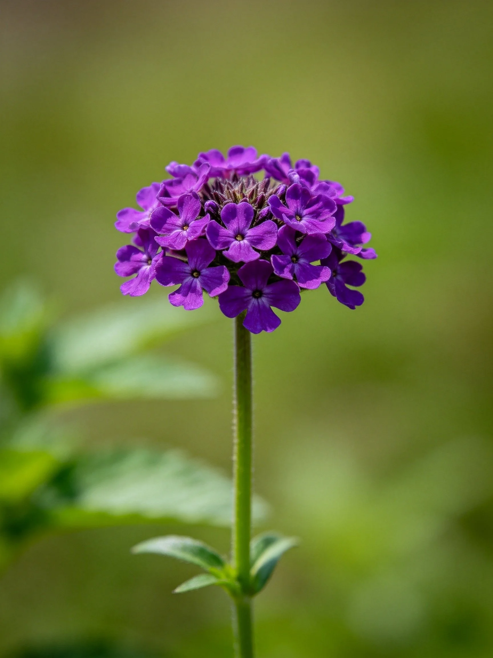 A vibrant purple flower cluster stands out against a blurred green background.