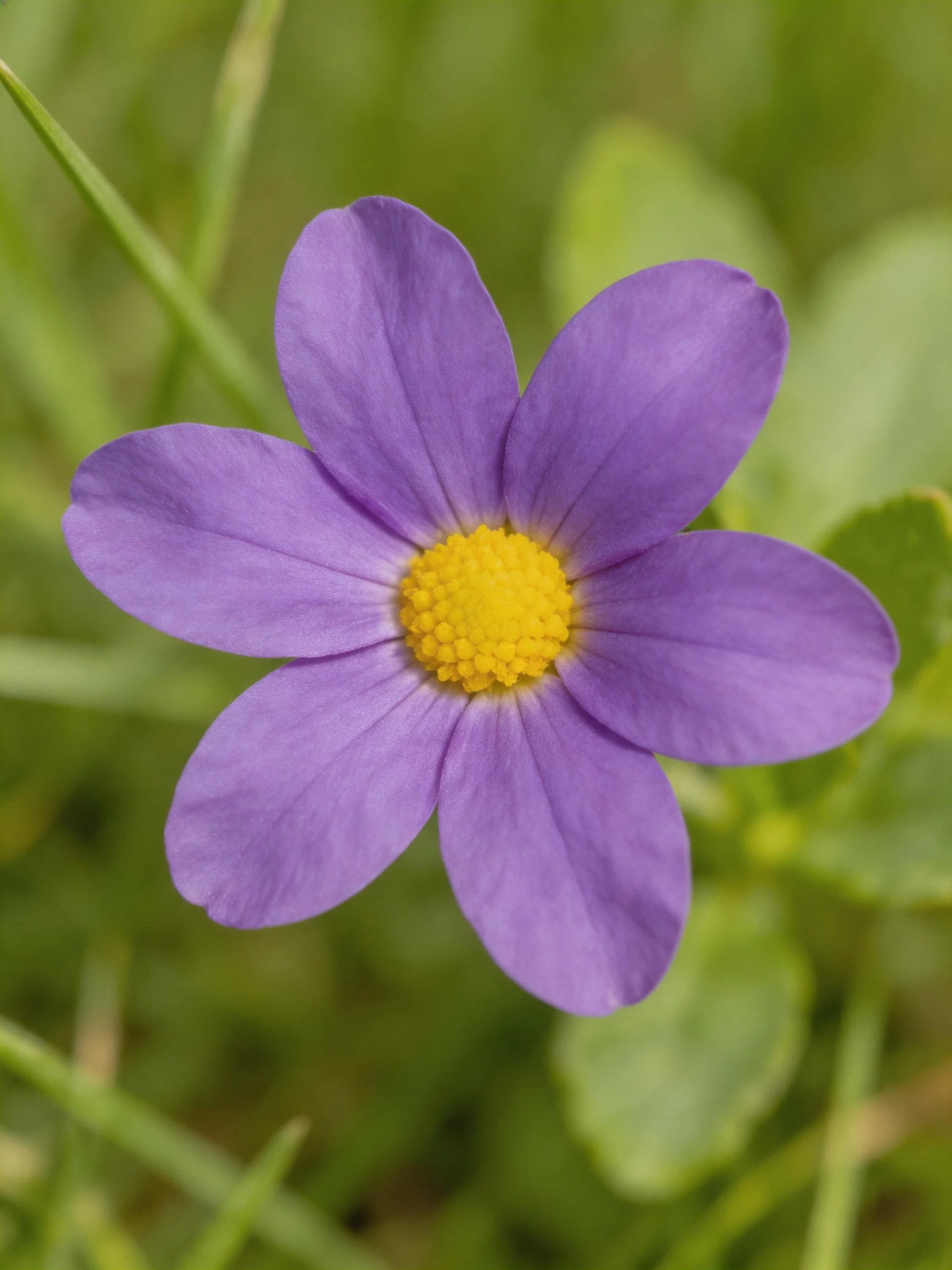 Vibrant purple flower with bright yellow center amid green foliage