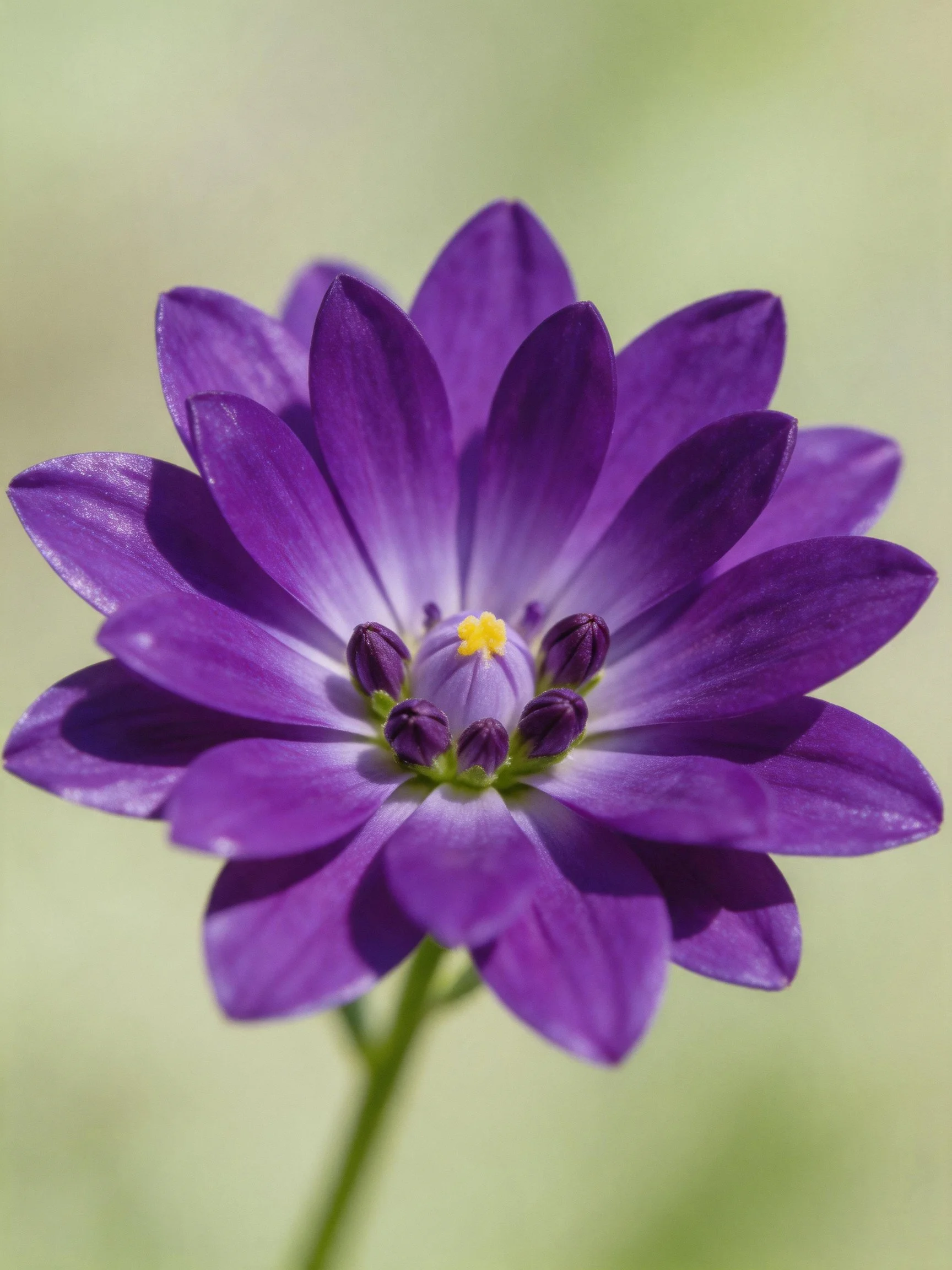 Vibrant purple flower with layered petals and yellow center
