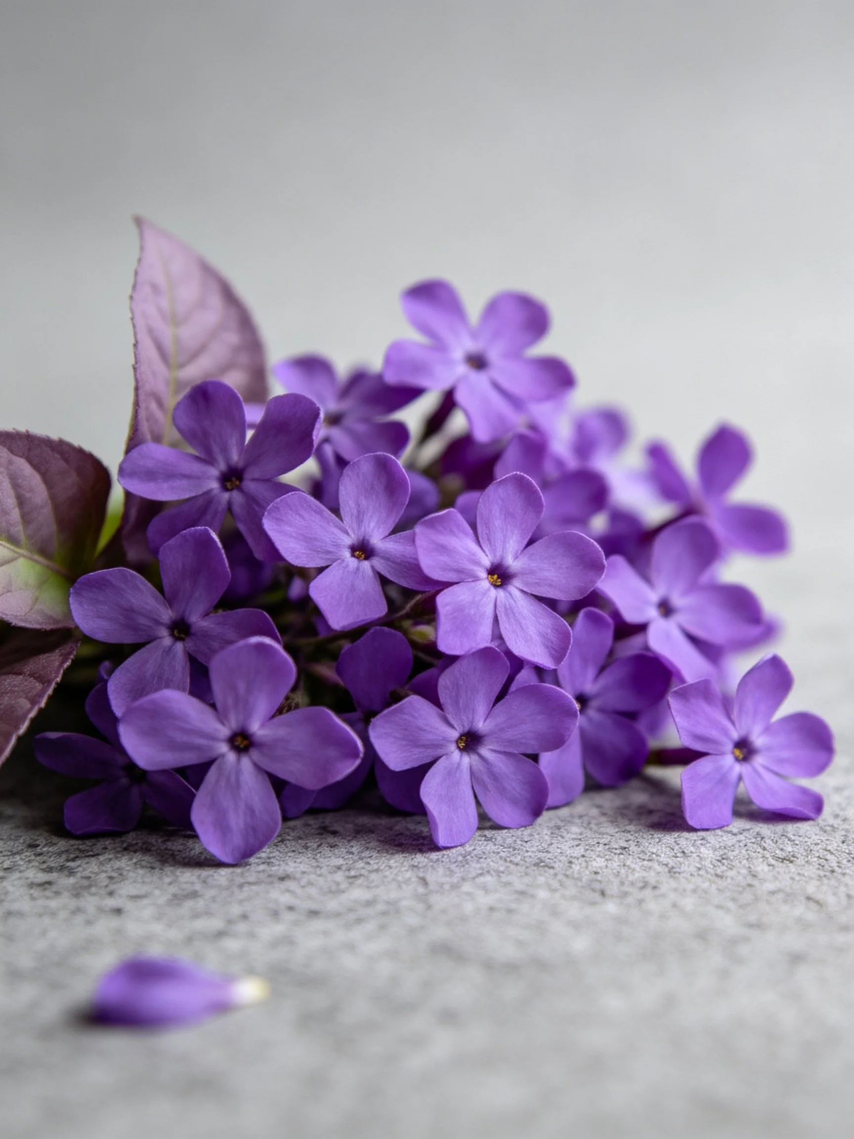 Vibrant purple flowers clustered with dark-hued leaves