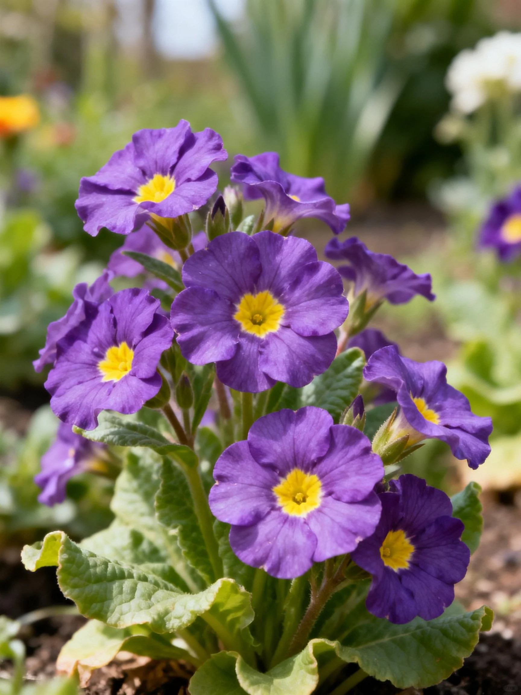 Vibrant purple flowers with yellow centers blooming outdoors