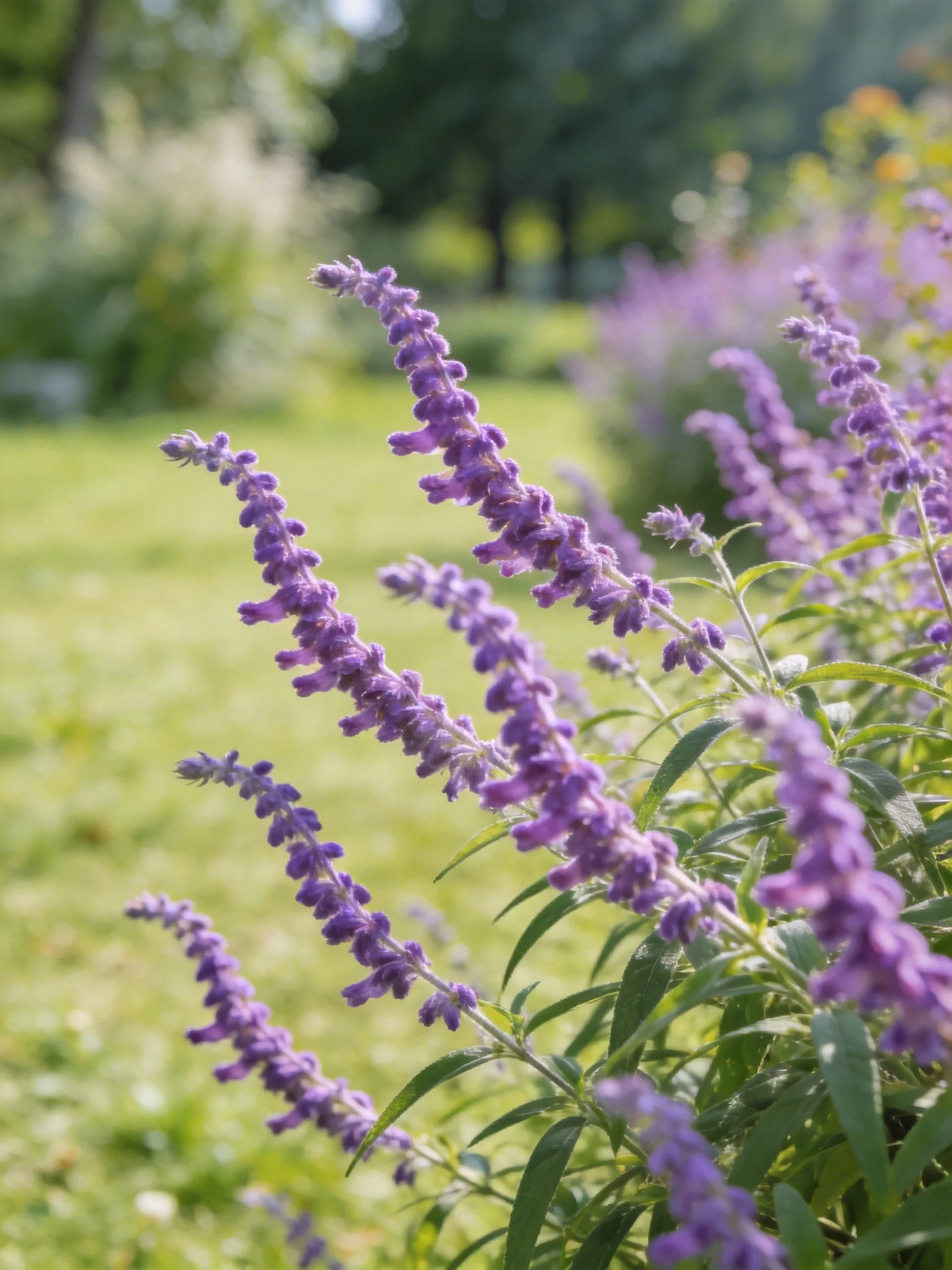 Vibrant purple flowerstalks in a sunlit garden