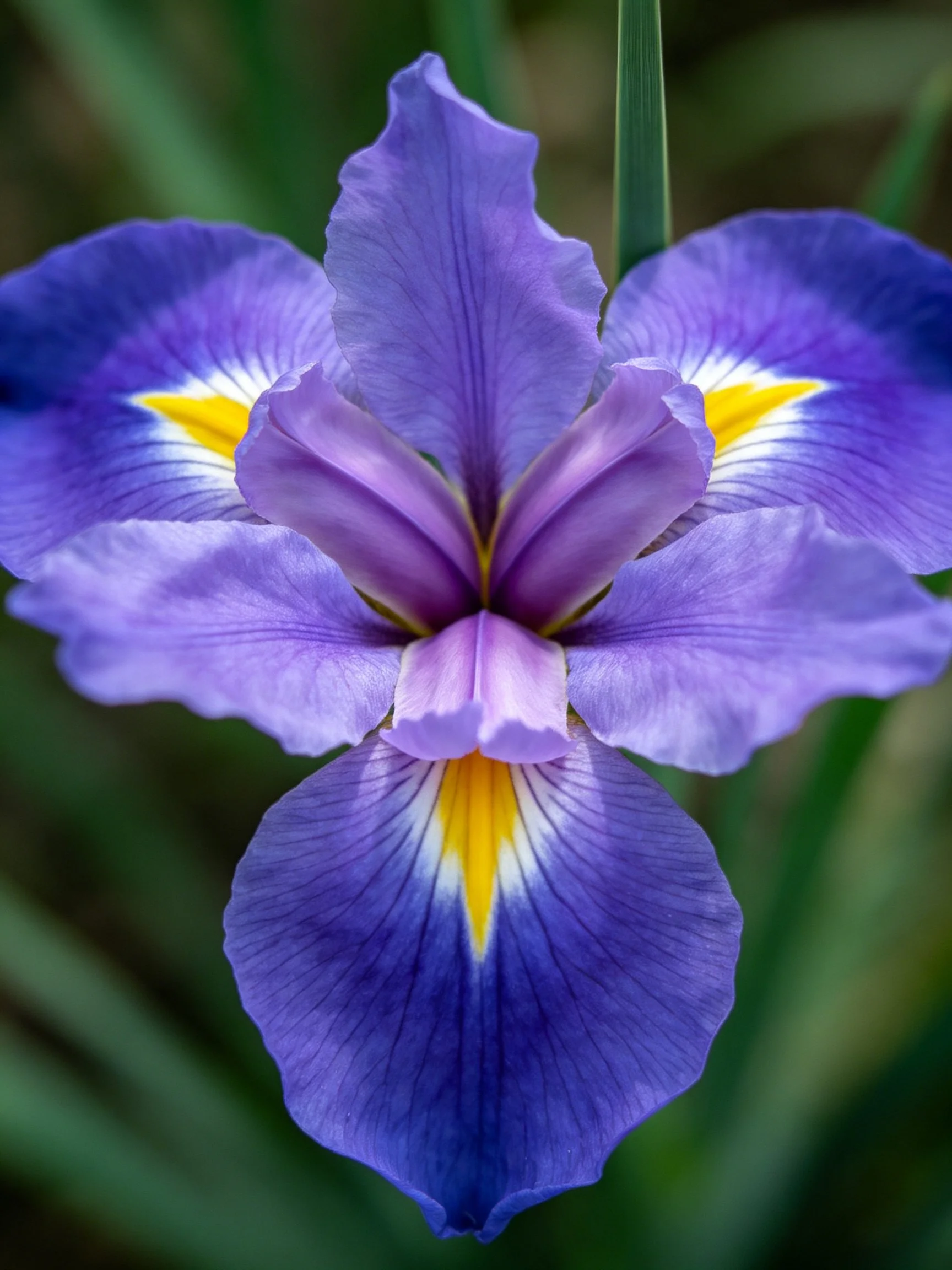 Vibrant purple iris blooms with yellow and white details