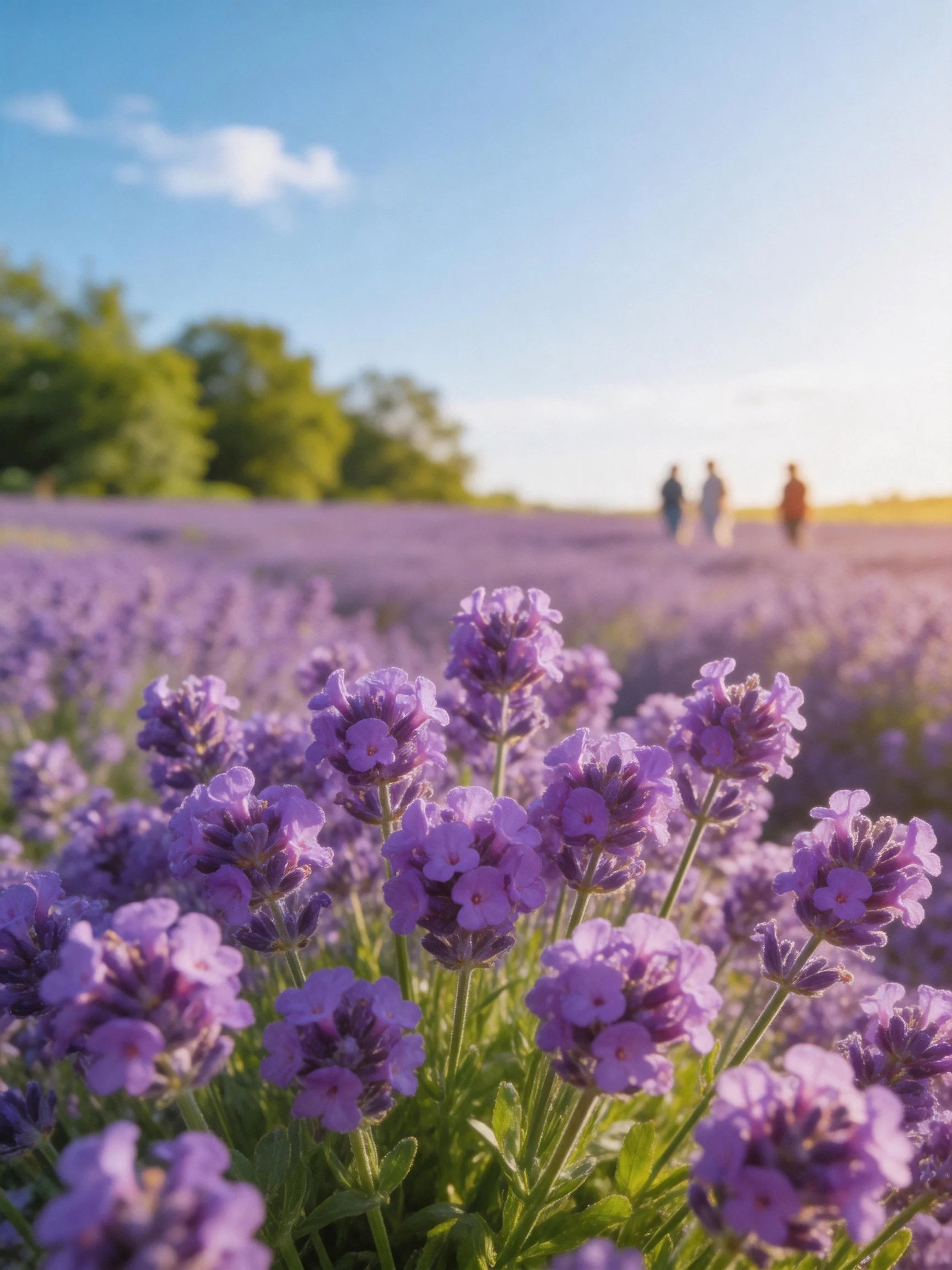 Vibrant purple lavender blooms fill a sunlit field
