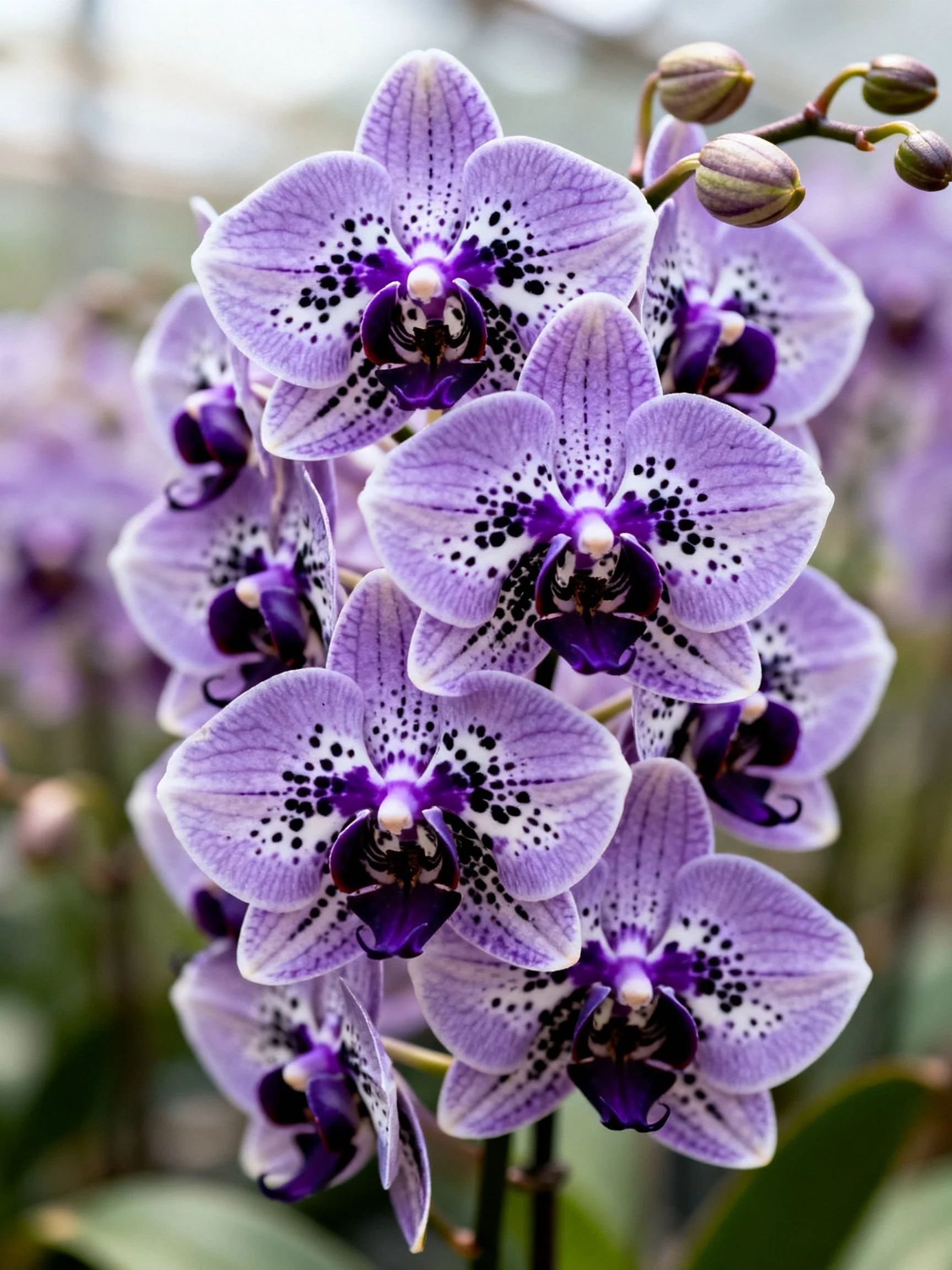 Vibrant purple orchid cluster with dark spotted petals