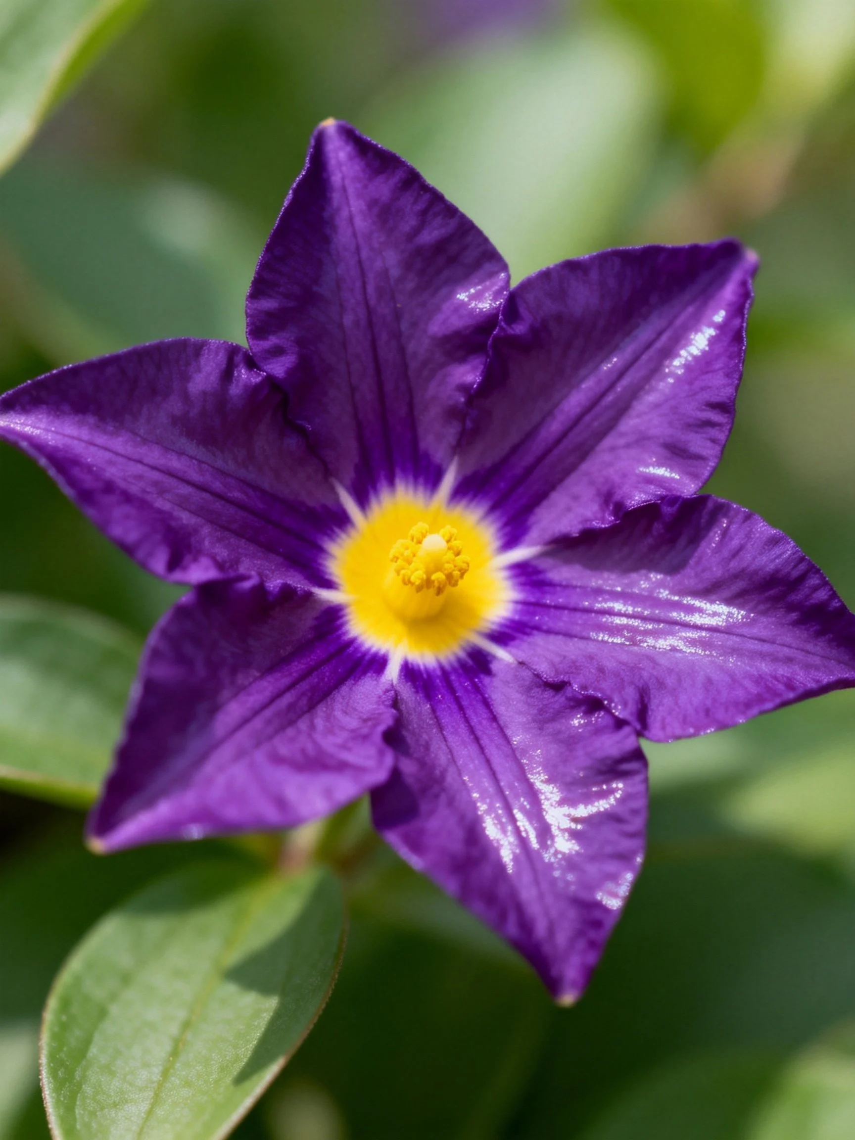 Vibrant purple star - shaped flower with bright yellow center