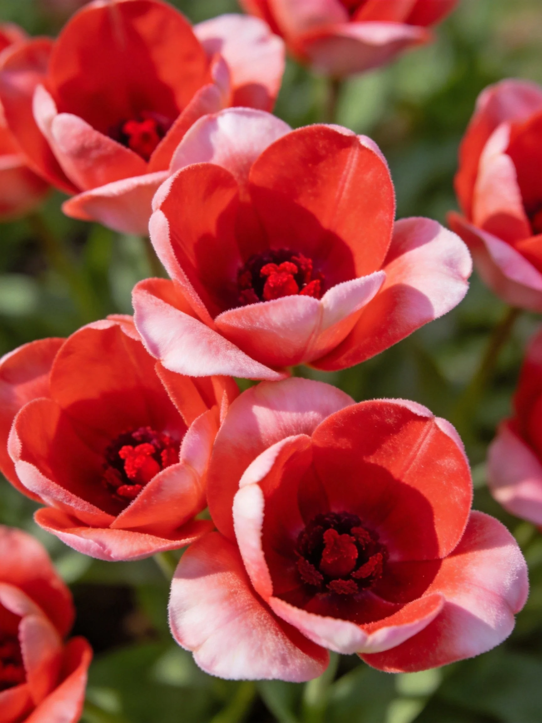 Vibrant red and pink tulips in close-up view