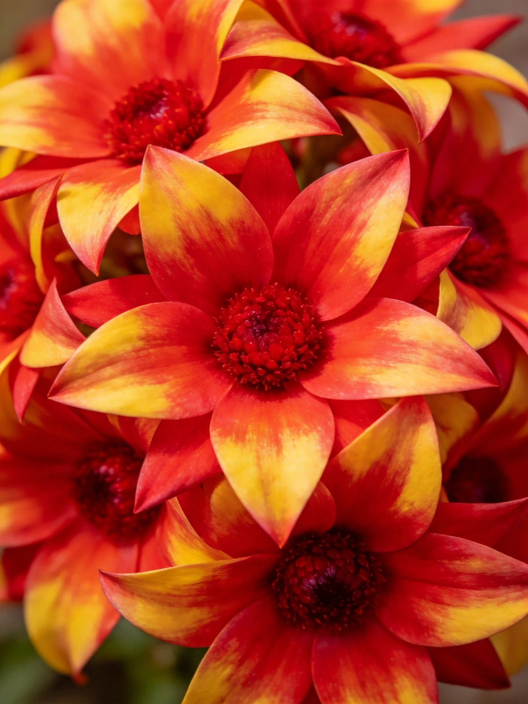 Vibrant red and yellow flower cluster with layered petals