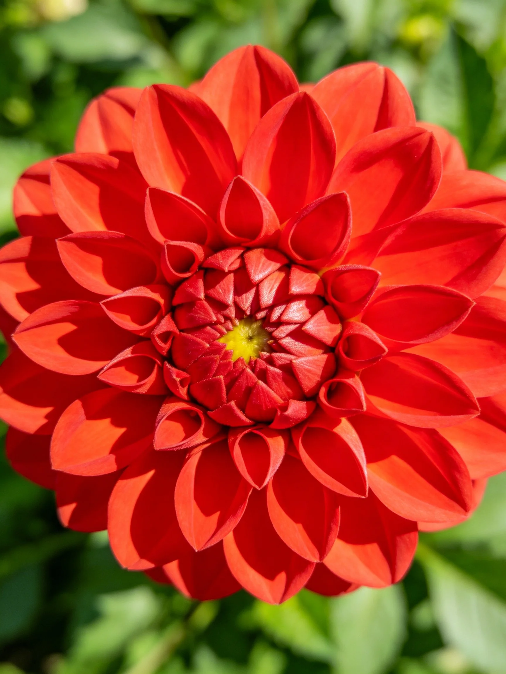 Close - up of a vibrant red dahlia showcasing its layered petals.