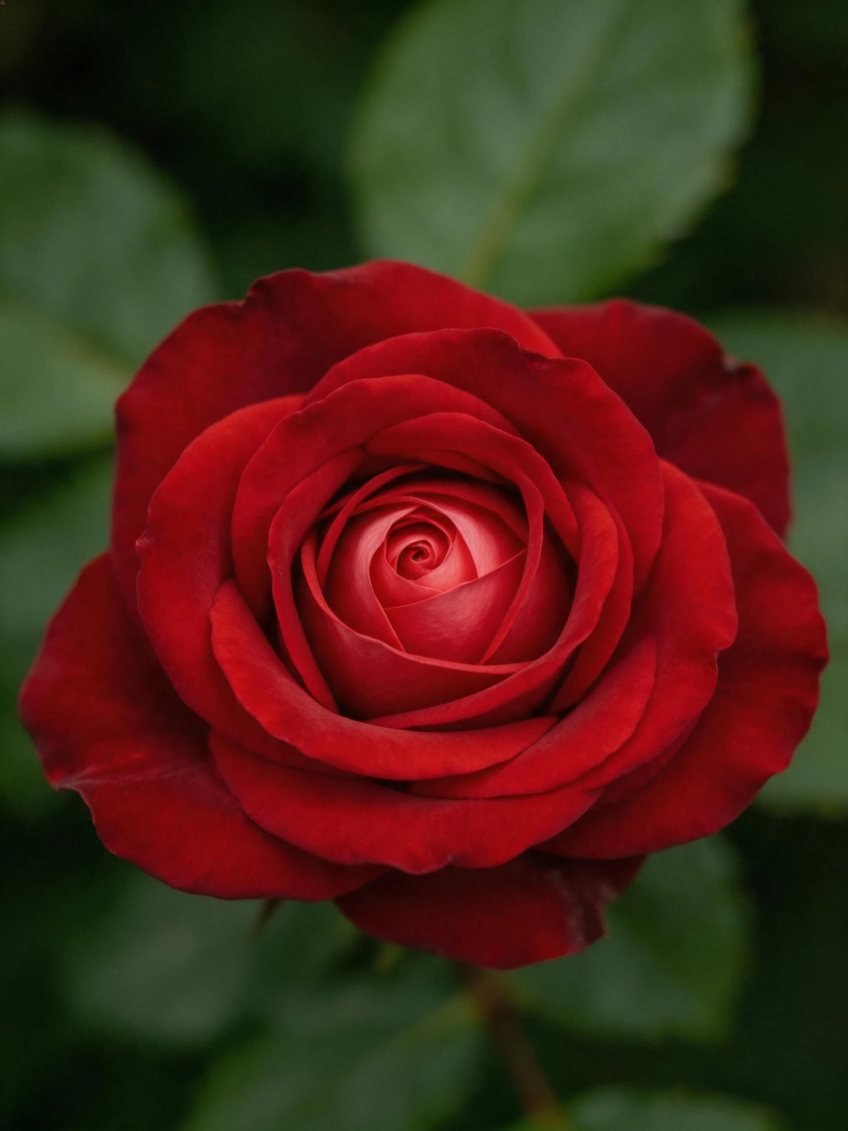 Vibrant red rose in full bloom with dark green foliage