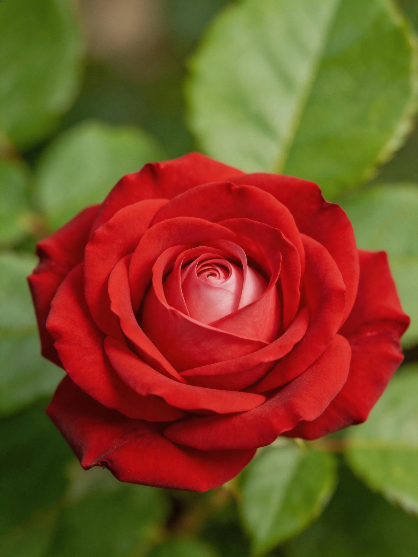 Vibrant red rose in full bloom with green foliage