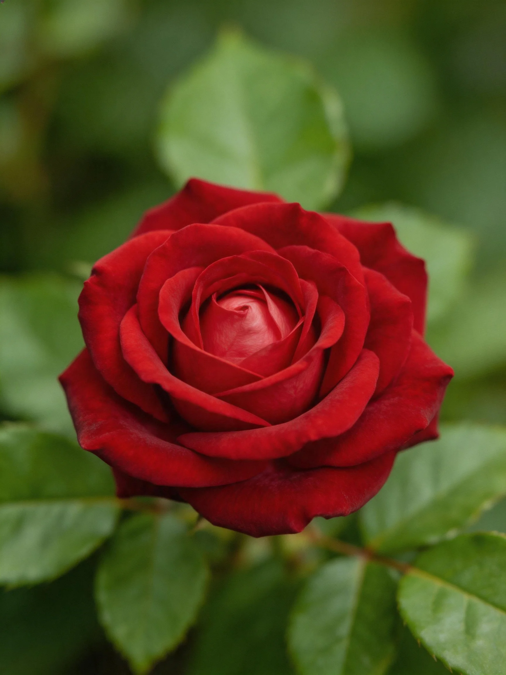 Vibrant red rose in full bloom with lush green foliage