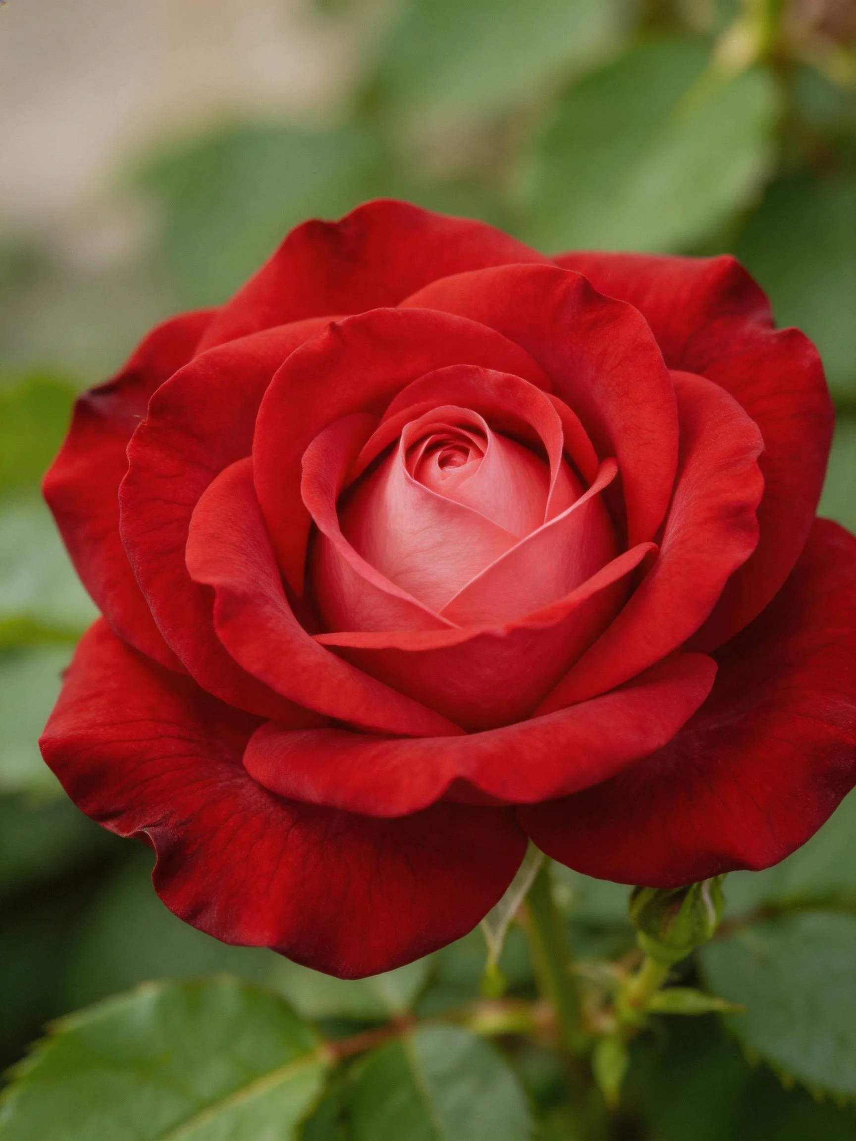 Vibrant red rose with layered petals in full bloom