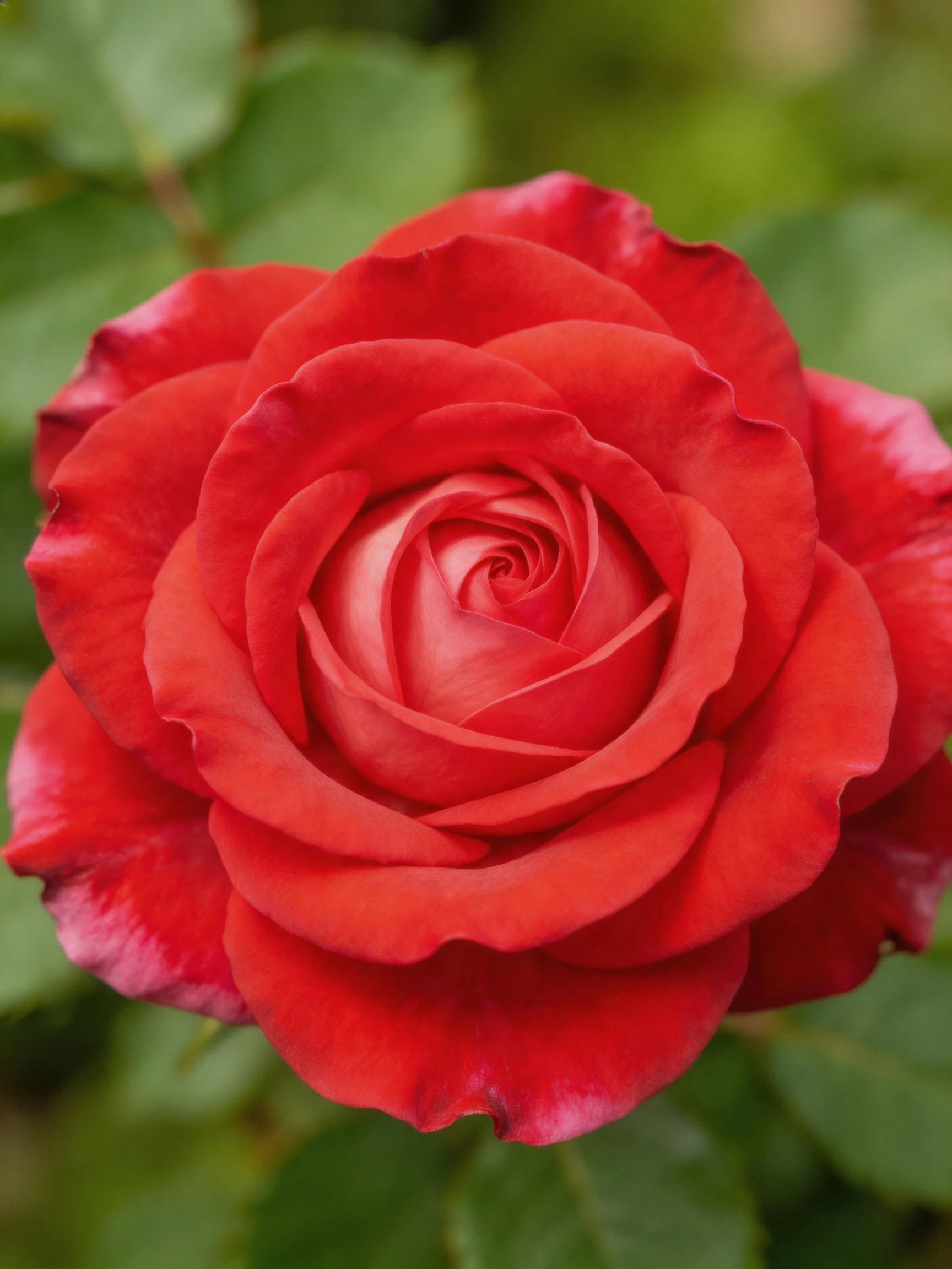 Vibrant red rose with layered petals in full bloom