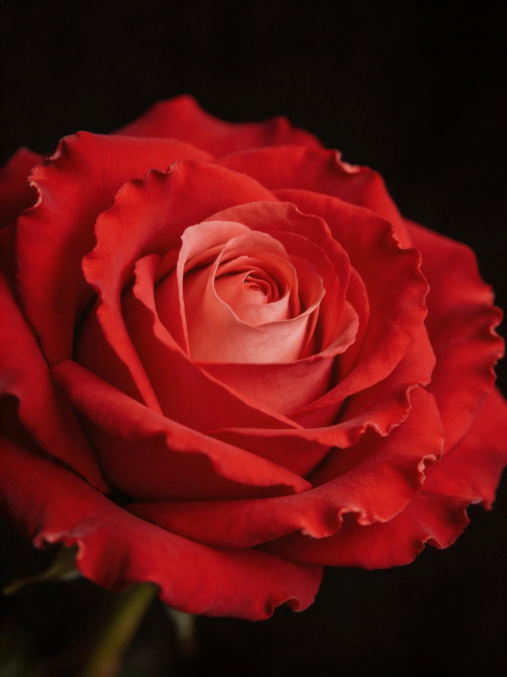Vibrant red rose with layered petals on dark backdrop