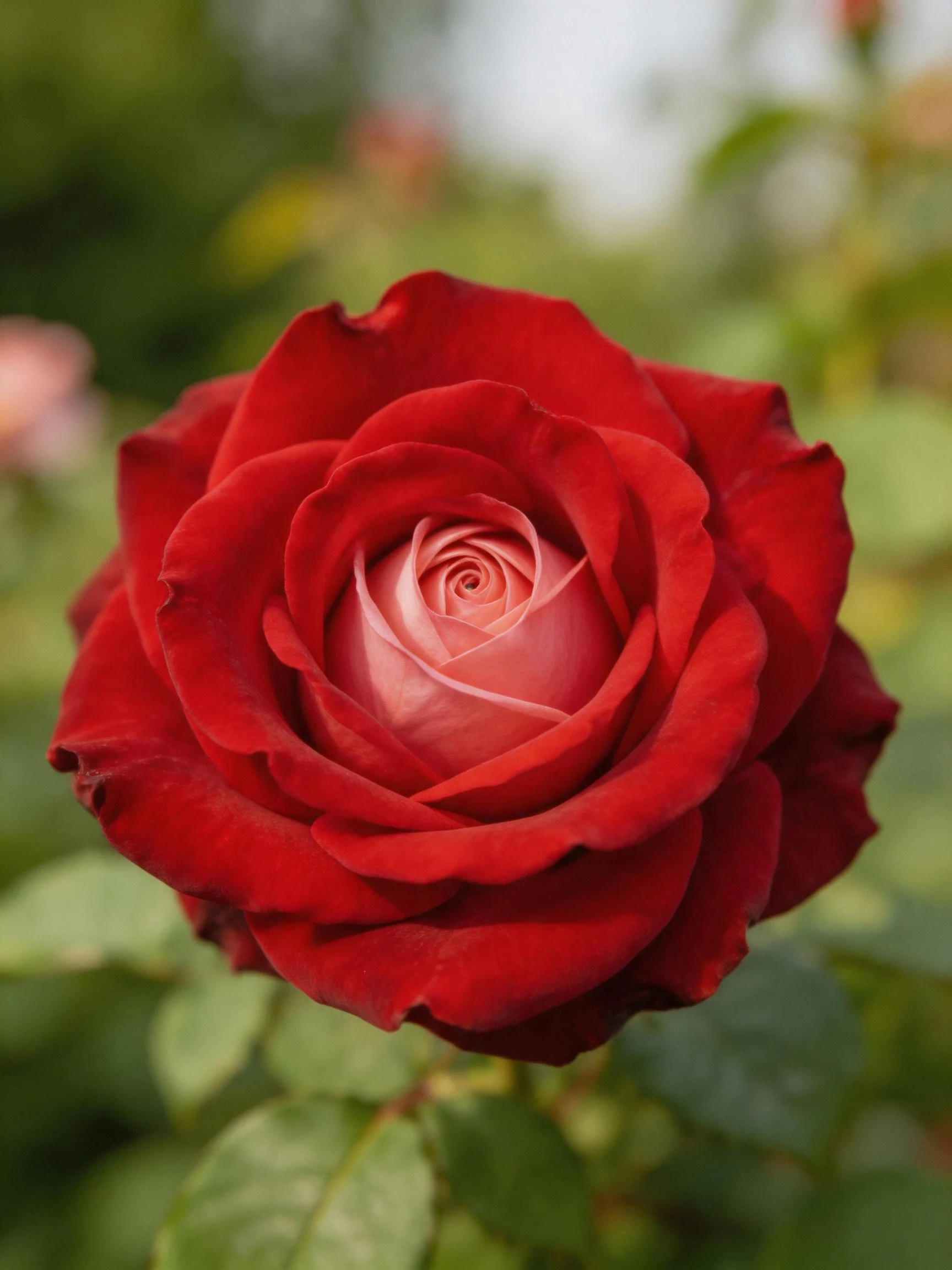 Vibrant red rose with soft pink central petals
