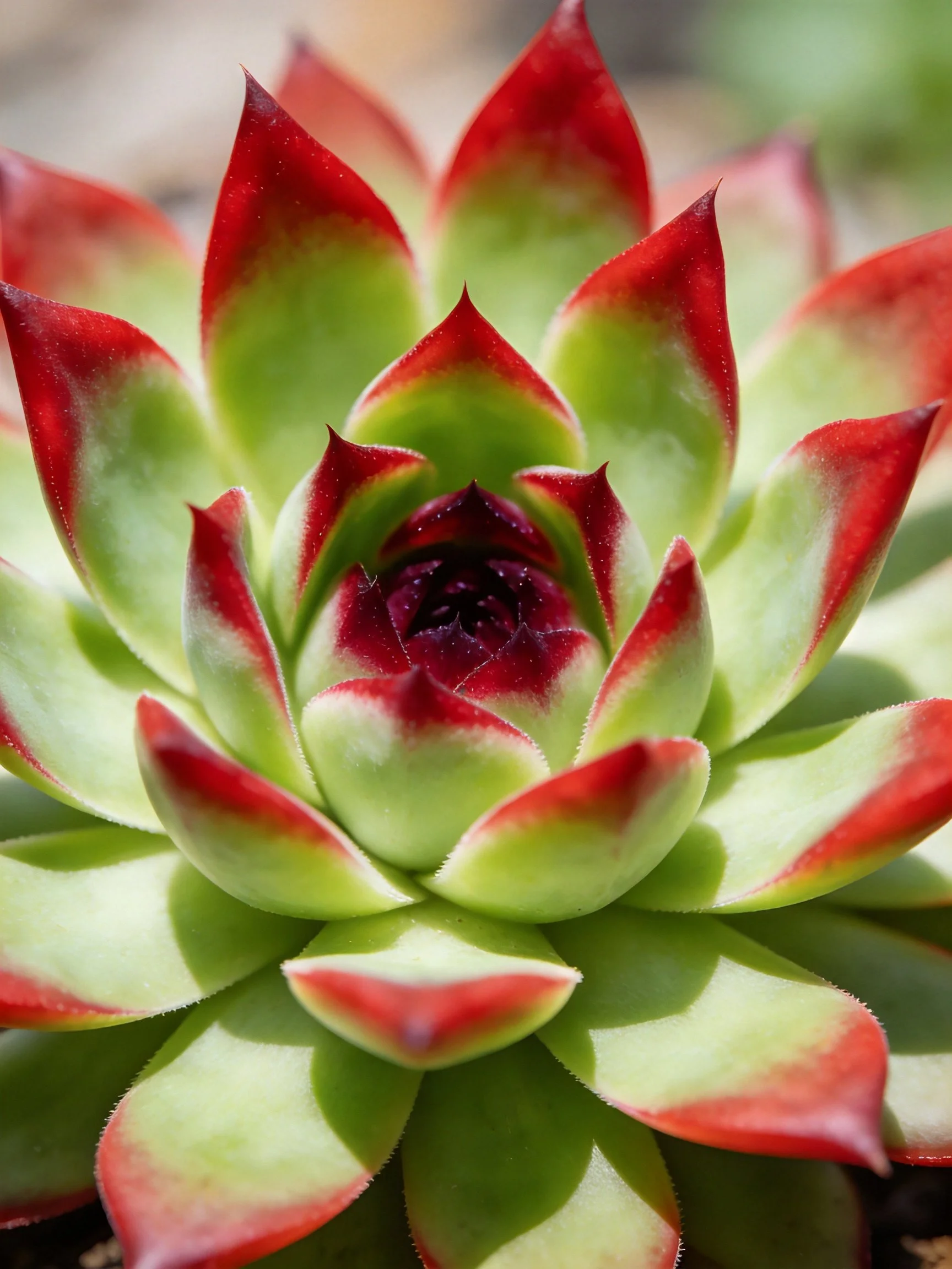 Vibrant red-tipped green succulent rosette
