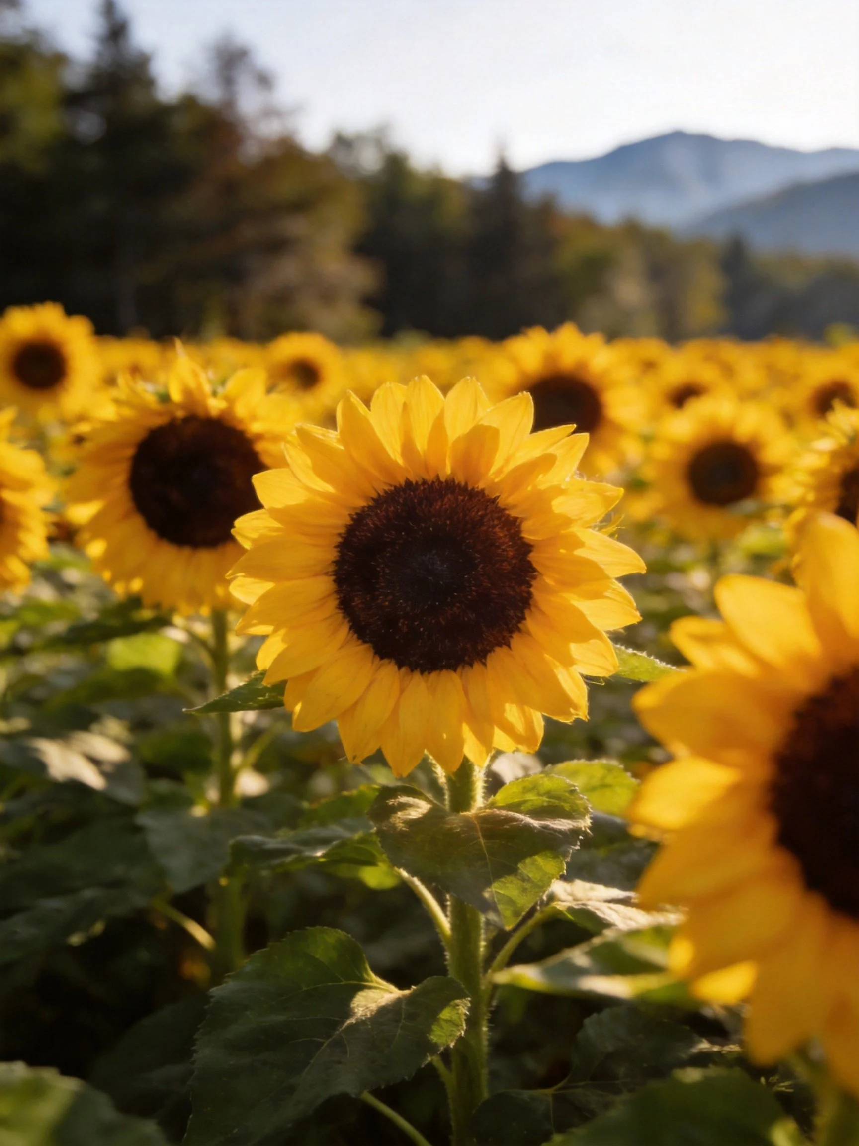 Vibrant sunflower field featuring golden petals and dark centers