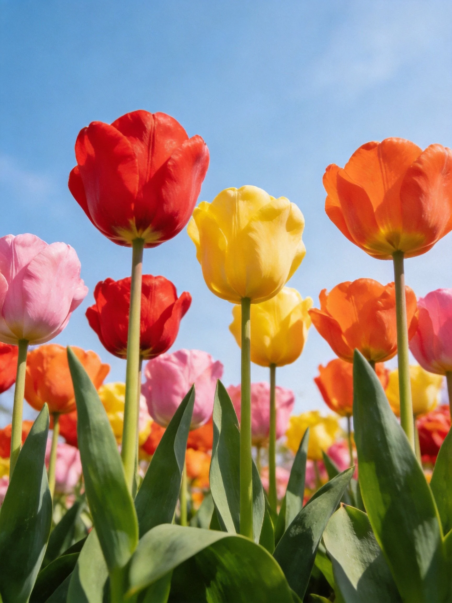 Vibrant tulip display featuring red, yellow, pink, and orange blooms