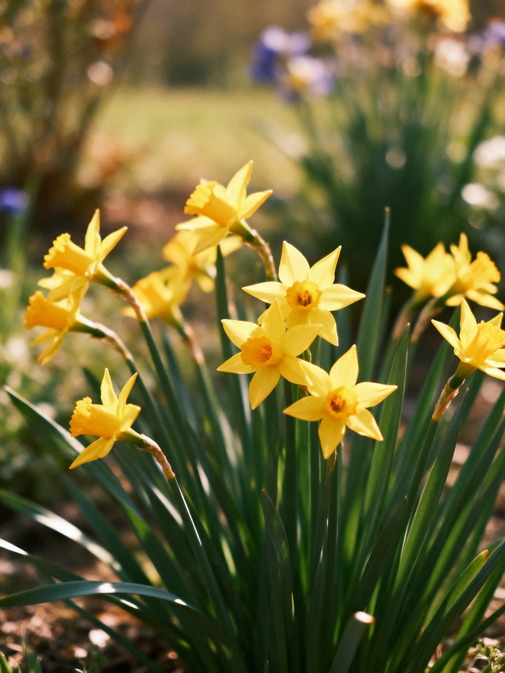 Vibrant yellow daffodil cluster with green foliage