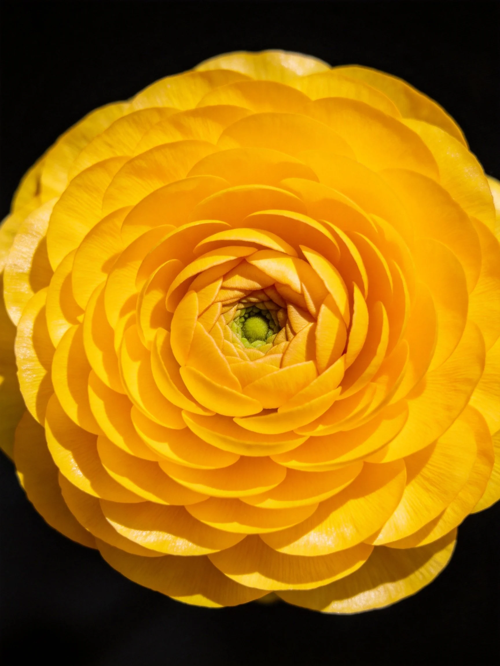 Vibrant yellow flower with layered petals against a black background