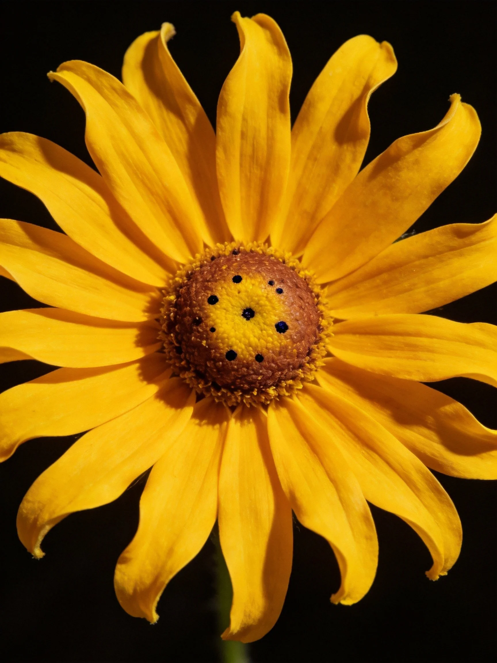 Vibrant yellow flower with textured brown central disk