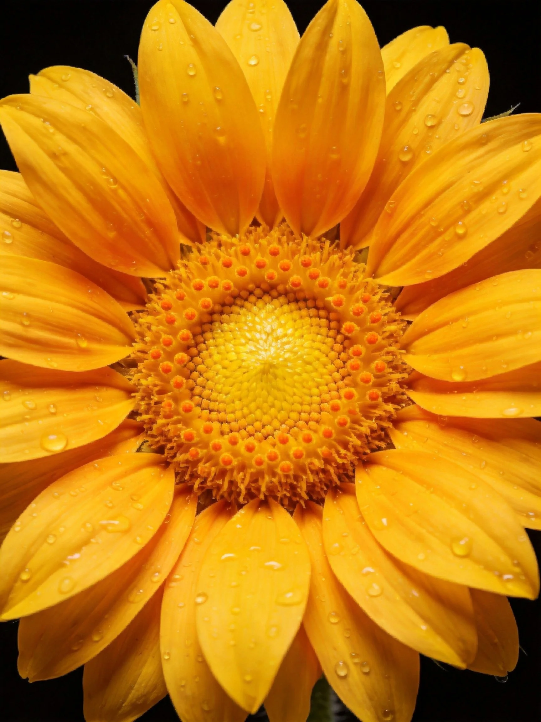 Vibrant yellow flower with water droplets, close - up detail