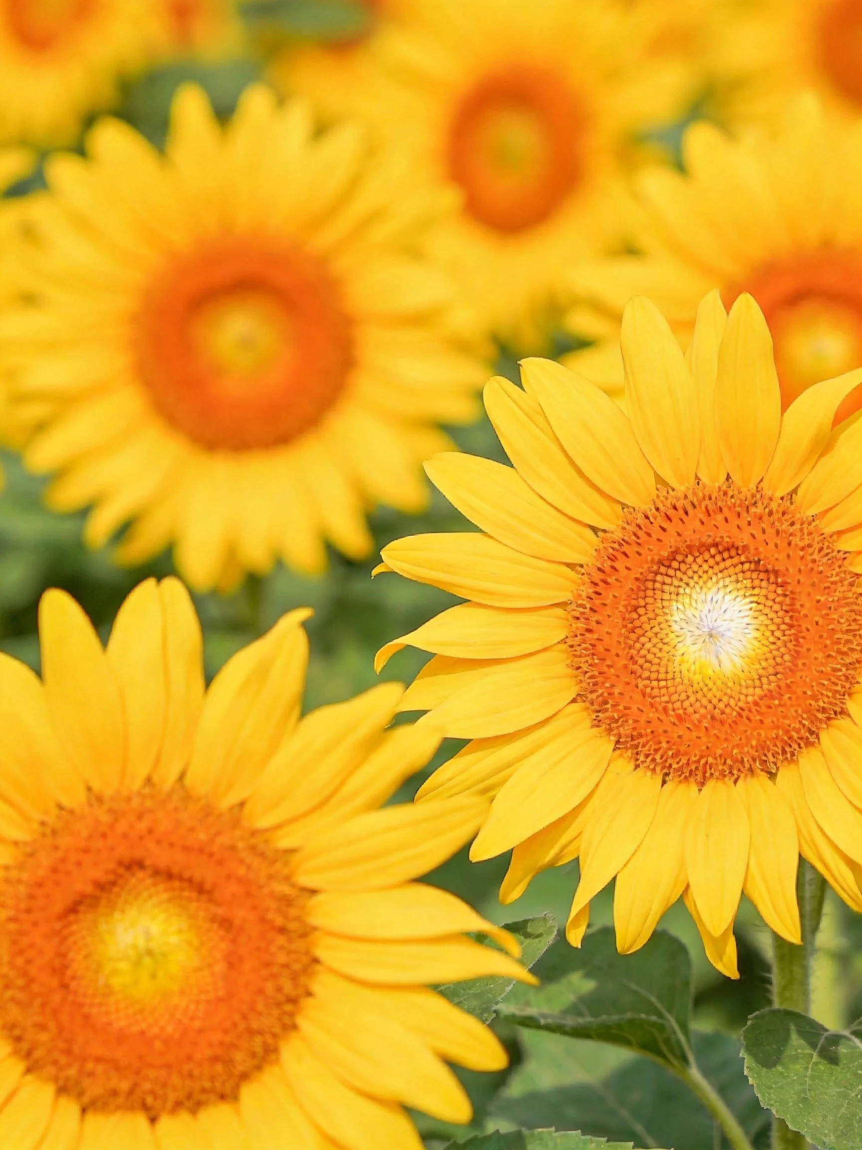 Vibrant yellow sunflowers with orange centers in a garden