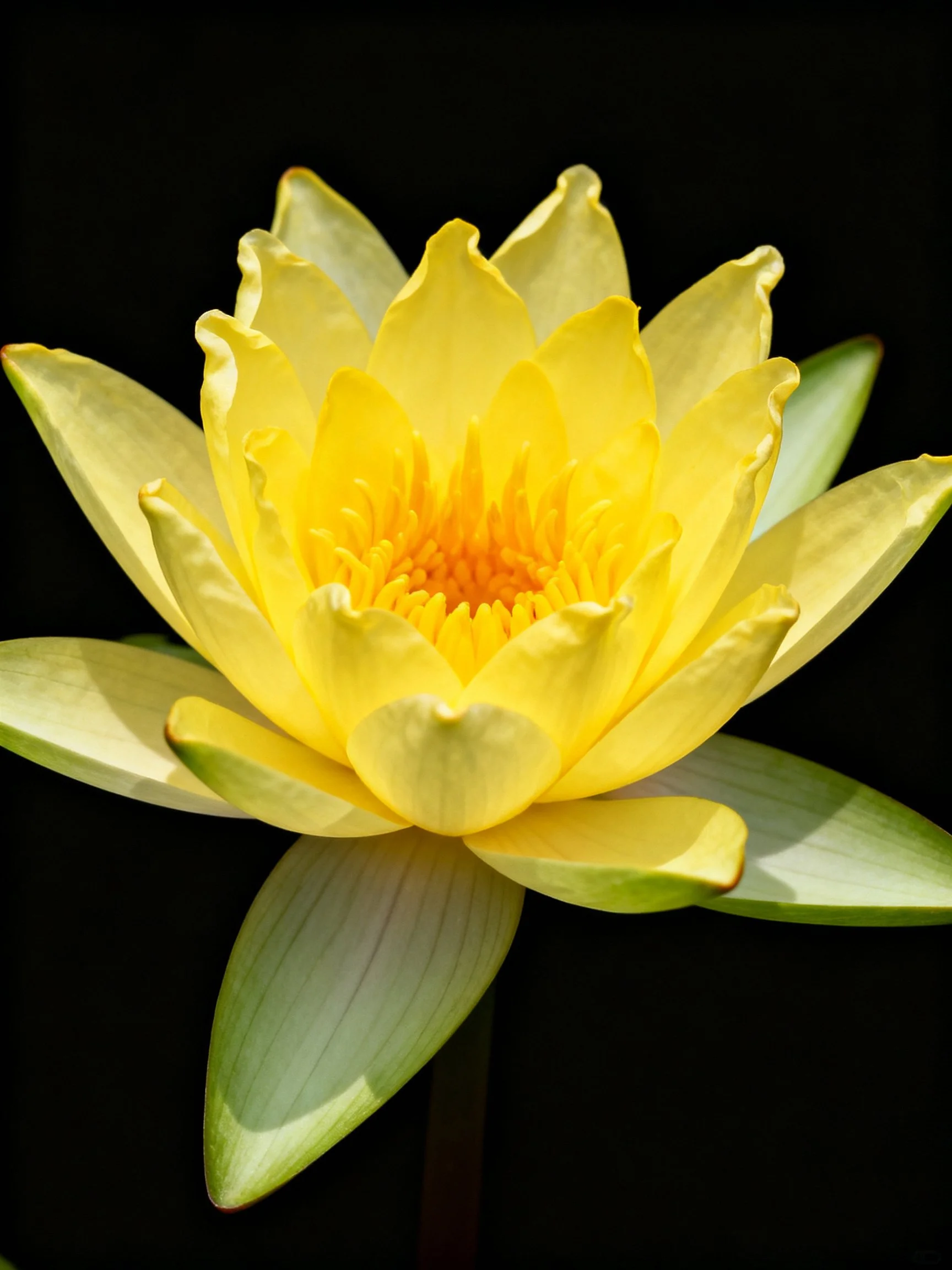 Vibrant yellow water lily with layered petals and bright center