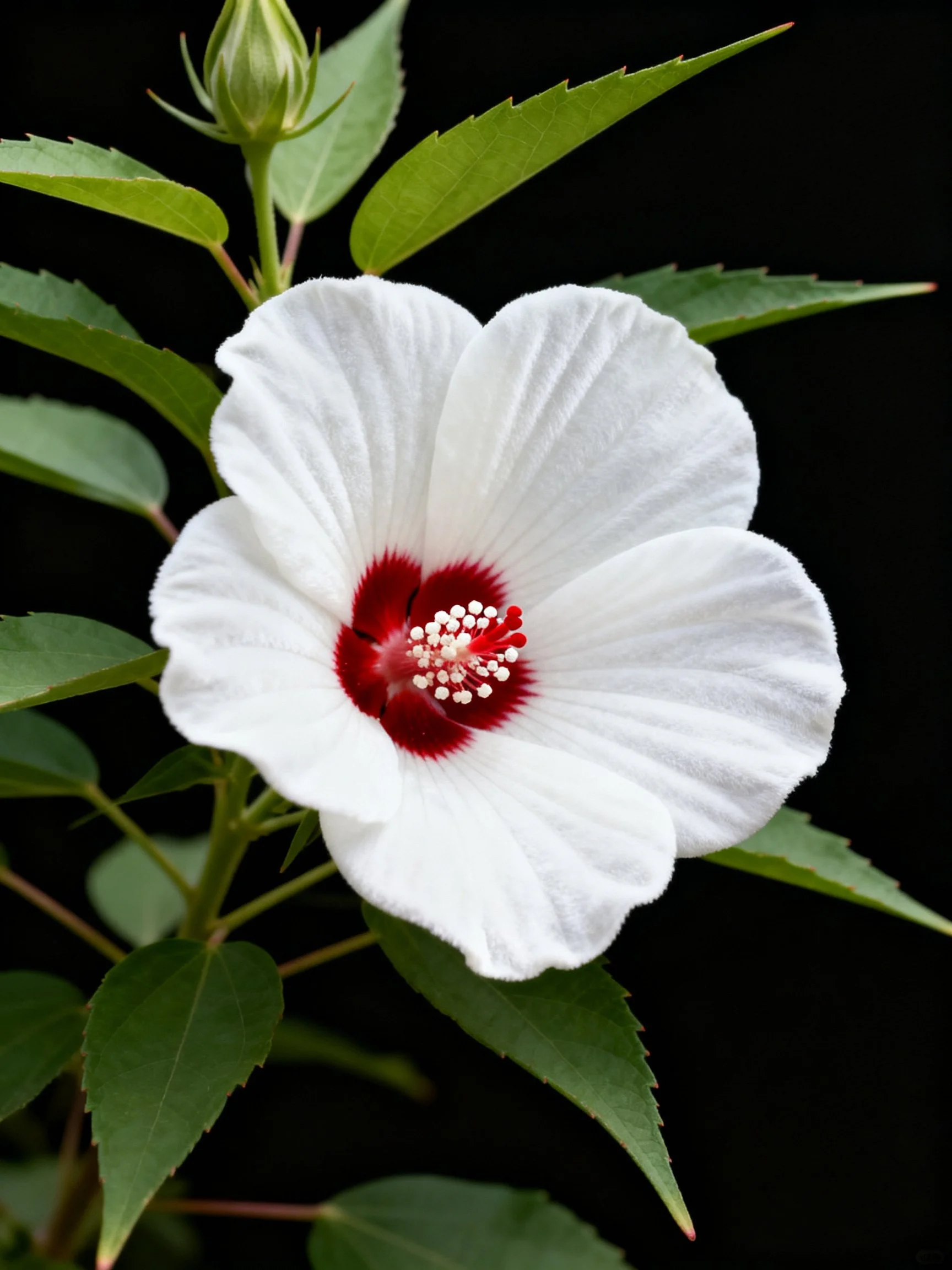 White Hibiscus Flower with Deep Red Center