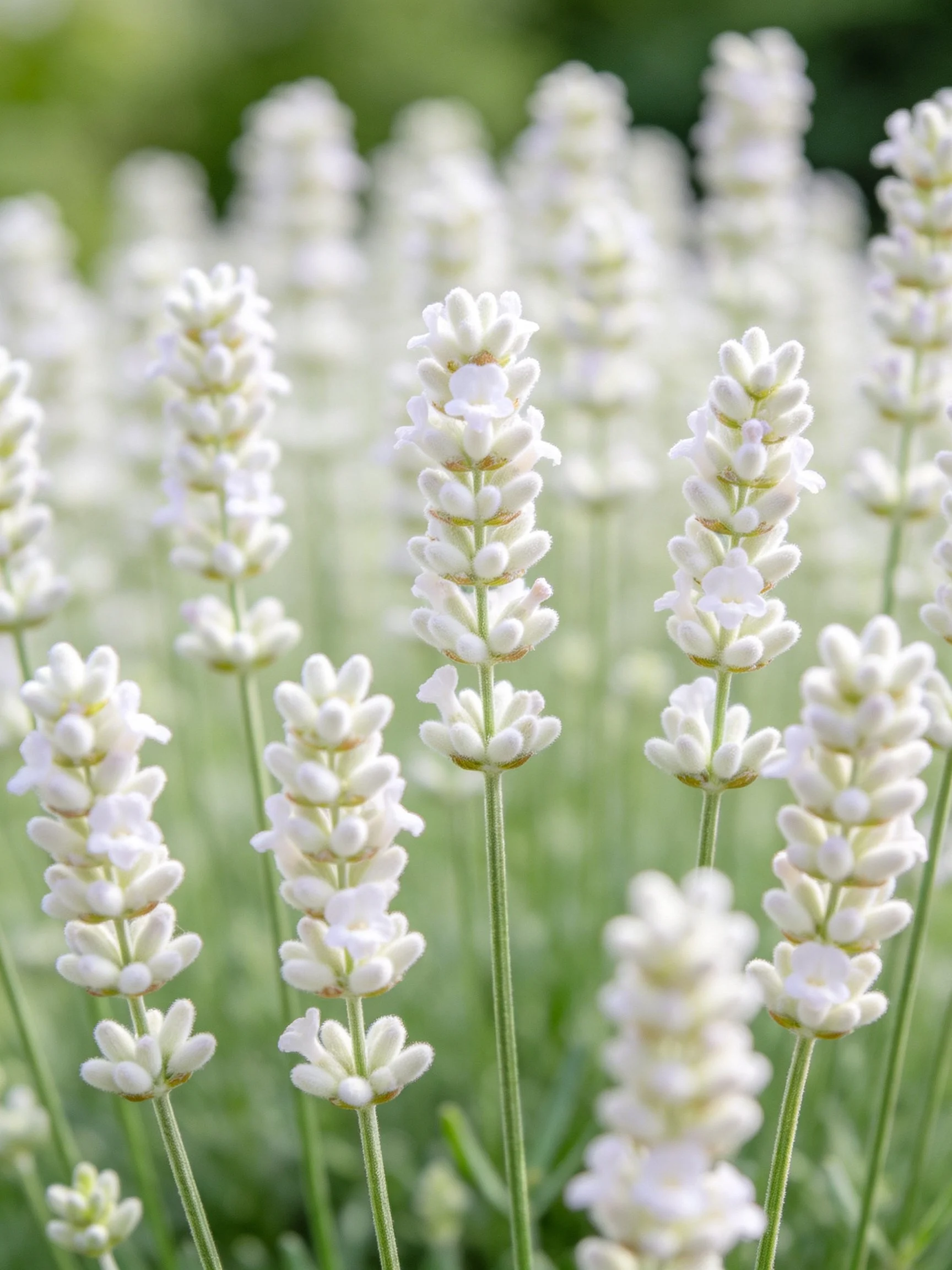 White Lavender Blooms in a Sunlit Garden Field