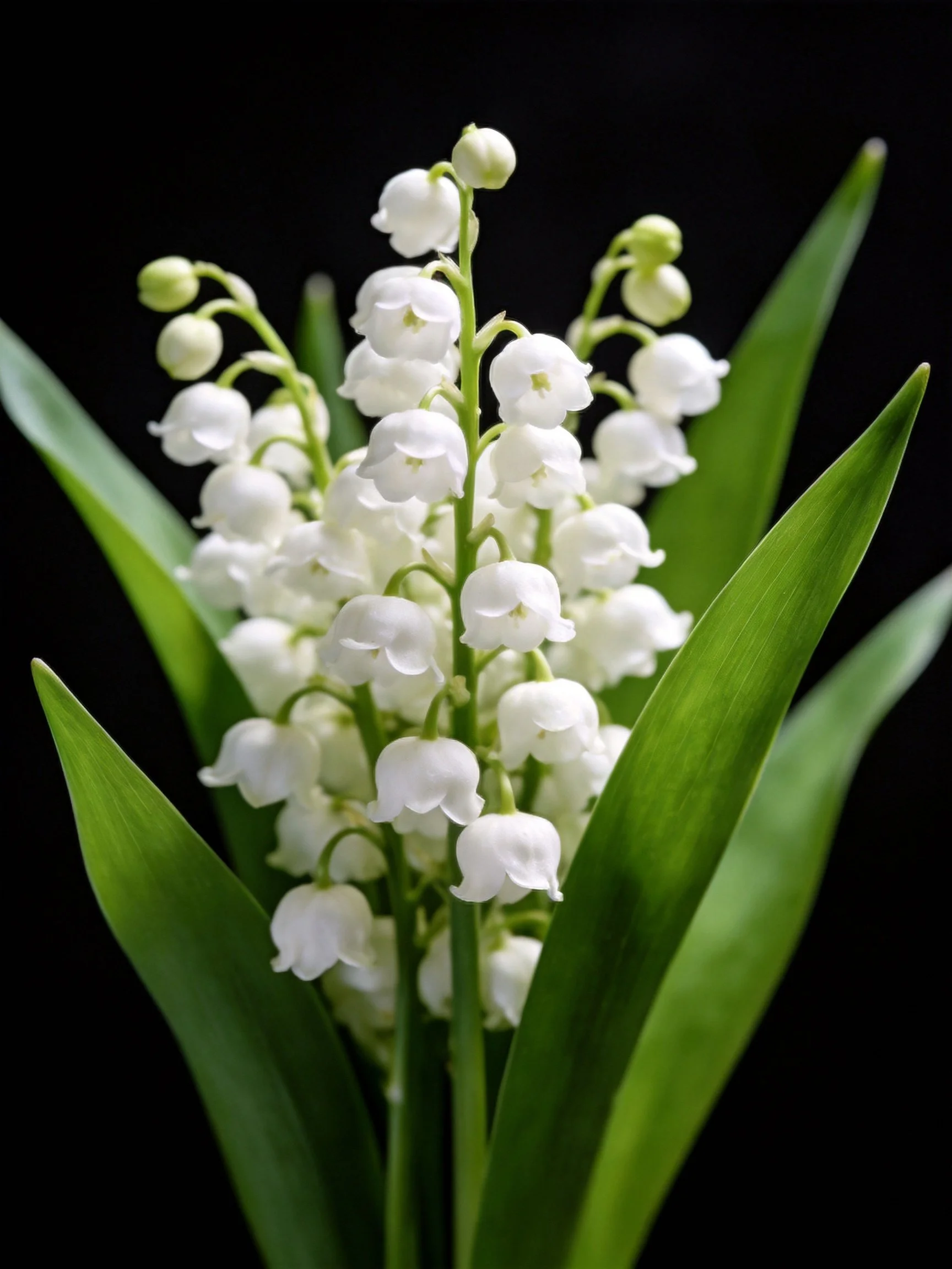 White Lily of the Valley Flowers with Vibrant Green Leaves