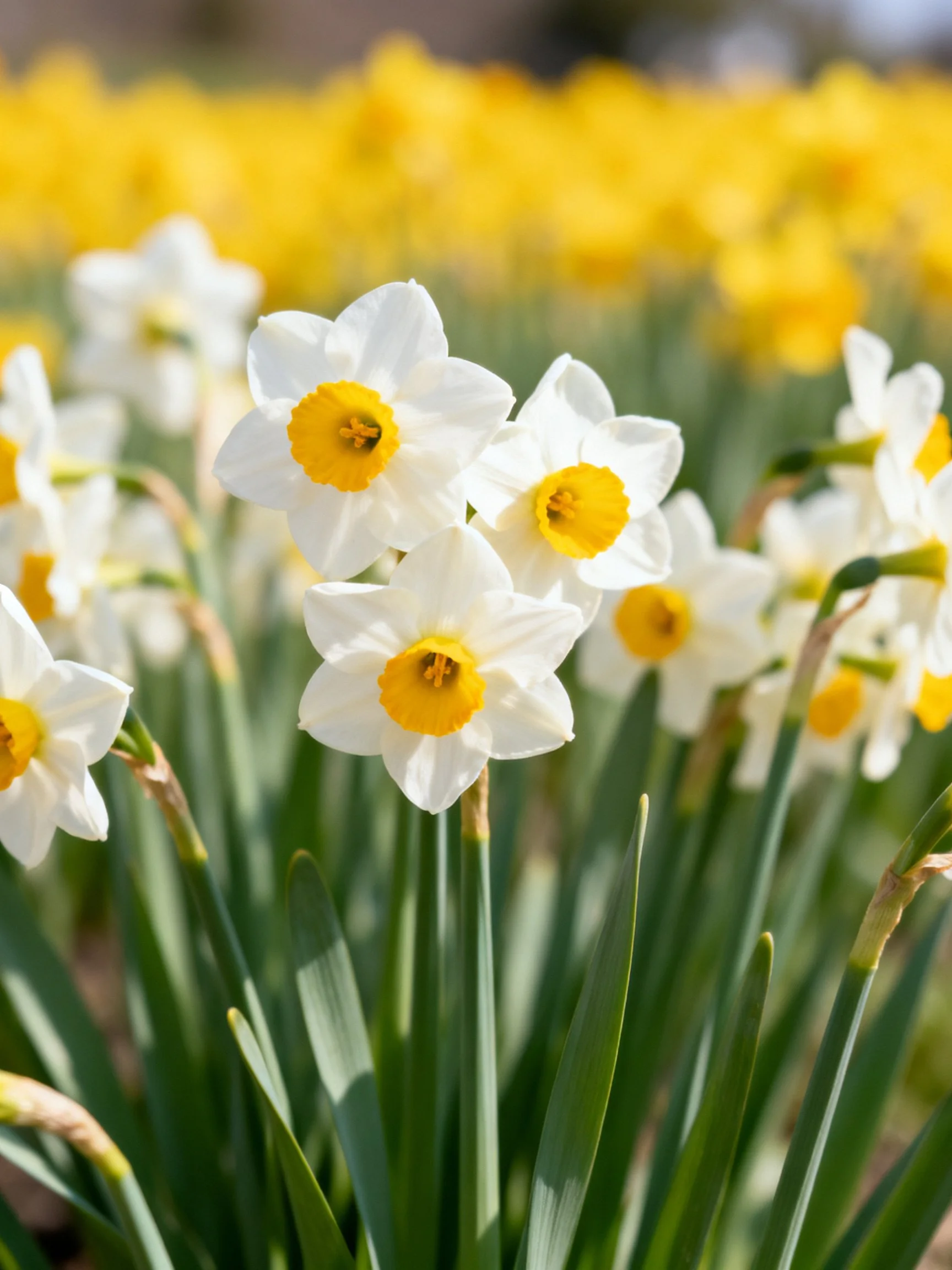 White and Yellow Daffodil Cluster with Green Stems